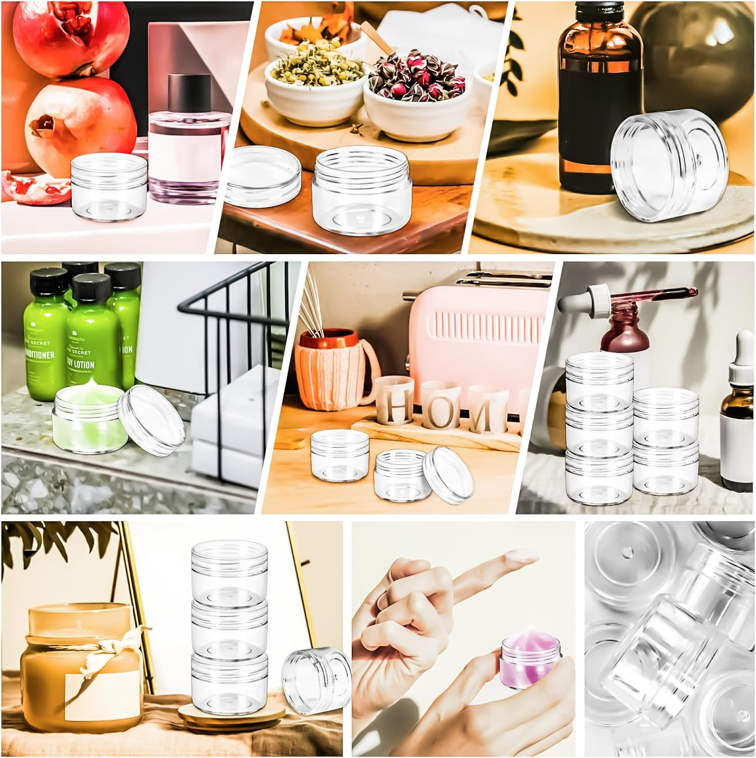 Motbach 40 PCS 15G Empty Plastic Containers with Clear Lids,Small Makeup Sample Containers,0.5Oz Small Sample Pot Jars round Travel Cosmetic Jars with Spatulas for Liquid Sample Powder Cream Lotion