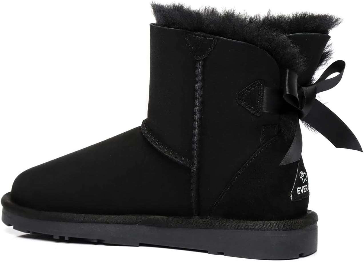EVERAU Women Short Boots Australia Sheepskin Wool Water Resistant Mini Back Bow