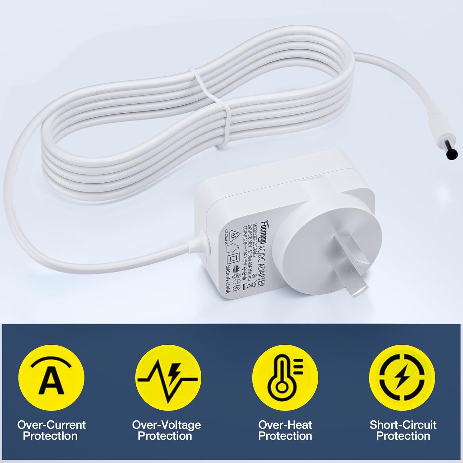 Facmogu 2Pack DC 12V 1A Power Supply 1000Ma 12W AC/DC Adapter, SAA EESS Certified 100~240V AC to DC 12 Volt 1 Amp Converter with 5.5 X 2.5Mm 2.1Mm Plug for LED Strip Light CCTV Security Camera - White image number 5