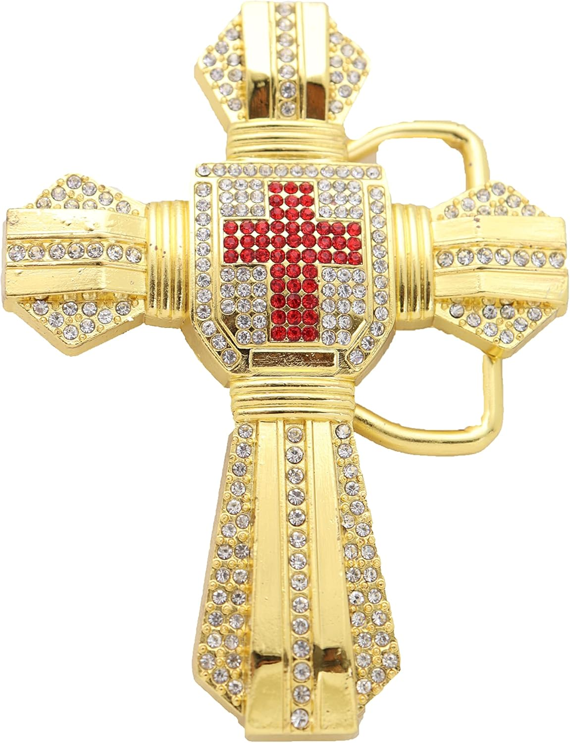 Men Women Gold Metal Belt Buckle Hip Hop Fashion Big Cross Weekend Religious Biker, Silver + Gold, One Size image number 1