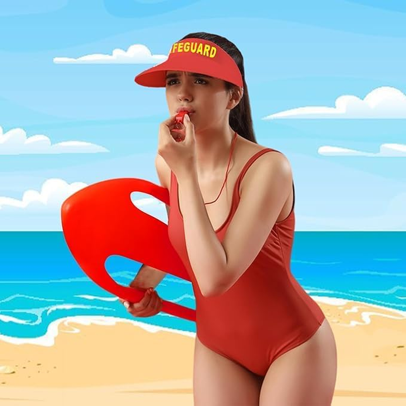 Lifeguard Costume Accessories,Cosplay Costume Men Women with Red Inflatable Rescue Aid, Baywatch Costume Accessory for Theme Party 5Pcs. image number 3