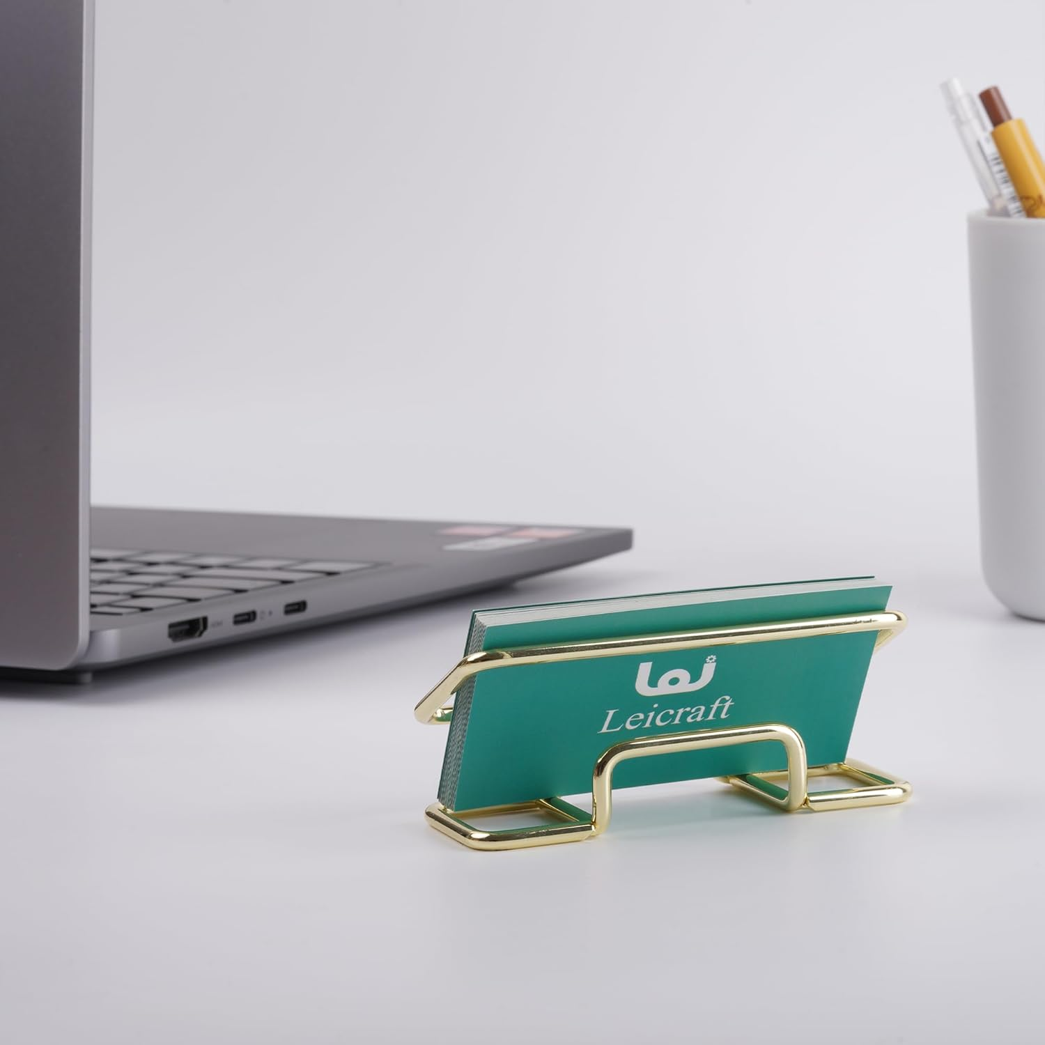 Leicraft Business Card Holder for Desk, Cute Metal Card Organizers and Office Desk Accessories for Men and Women (Golden) image number 3