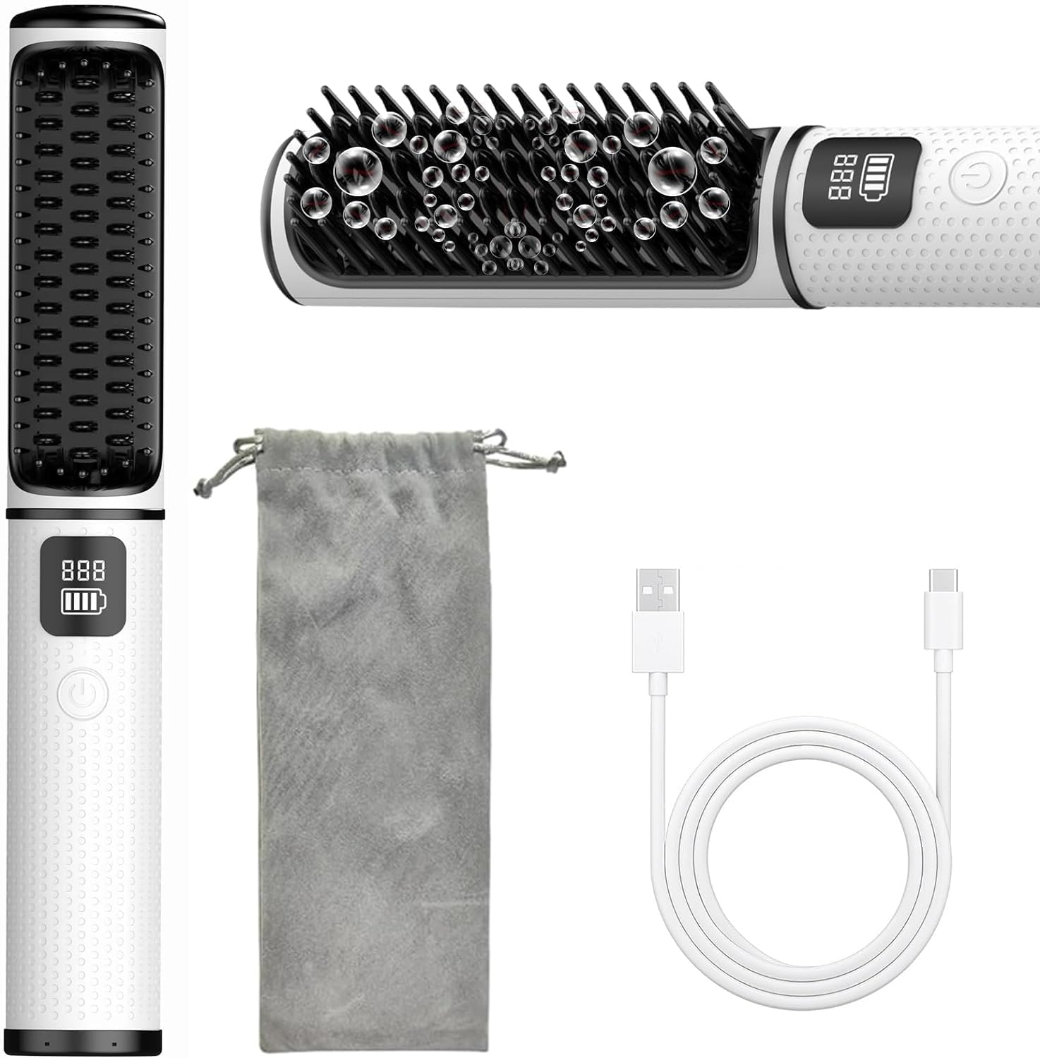 B-Qtech Cordless Hair Straightener Brush, Mini Portable Travel Wireless Straightener Negative Ion with Type-C Rechargeable Anti-Scald Fast Heating & 4 Temp Settings, Hair Straighteners Comb for Women Gift