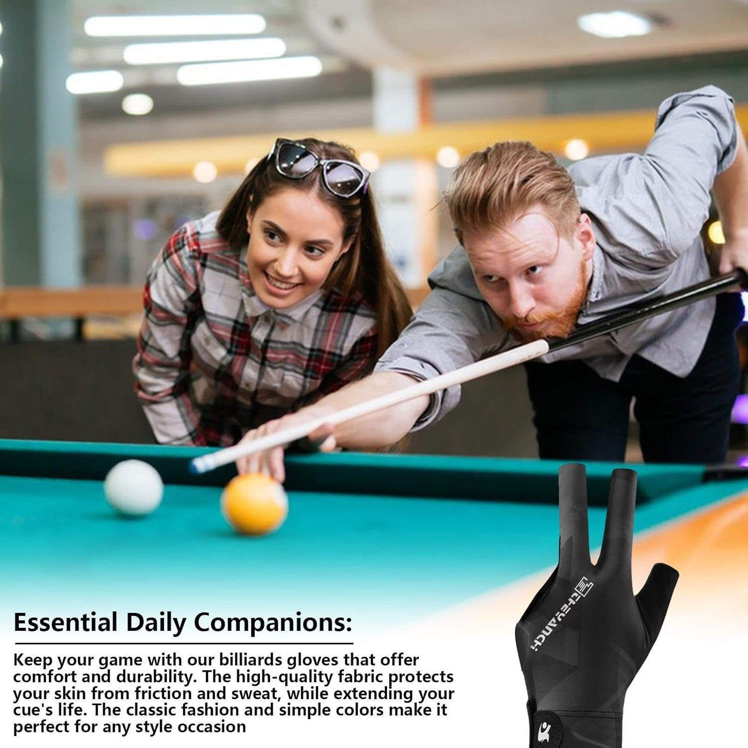 Nankoyal Three Finger Pool Gloves Billiard - Comfortable Non-Slip 3-Finger Pool Gloves for Women - Soft, Lightweight 3-Finger Pool Gloves, Training Accessories for Billiards Beginners, Women, Men image number 1