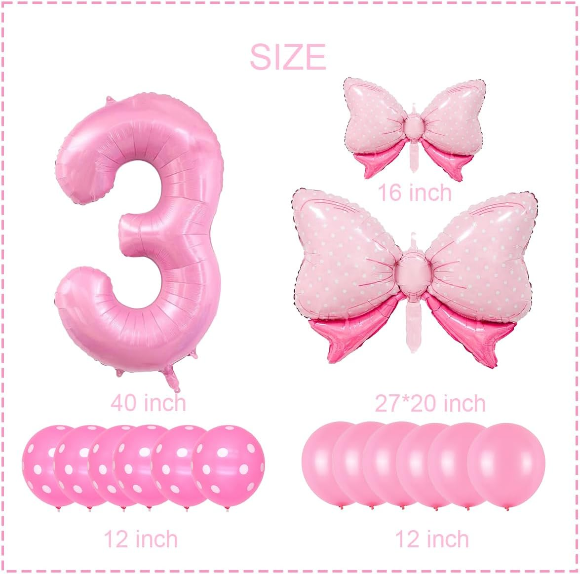 Pink Birthday Balloons, Bow Balloons Number 3 Balloon 40 Inch, 3 Balloon Number for Pink Birthday Decorations, 3Rd Birthday Decorations for Girl image number 3