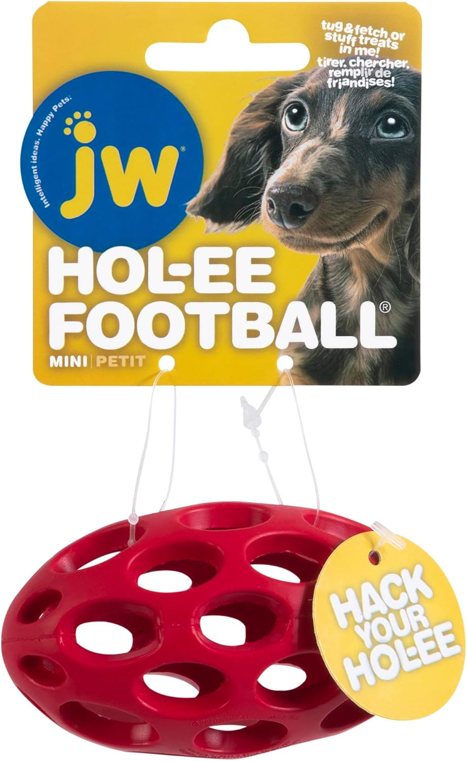 JW Pet Hol-Ee Football Dog Toy Puzzle Ball, Natural Rubber, Mini (5.25 Inch Length), Colors May Vary image number 3