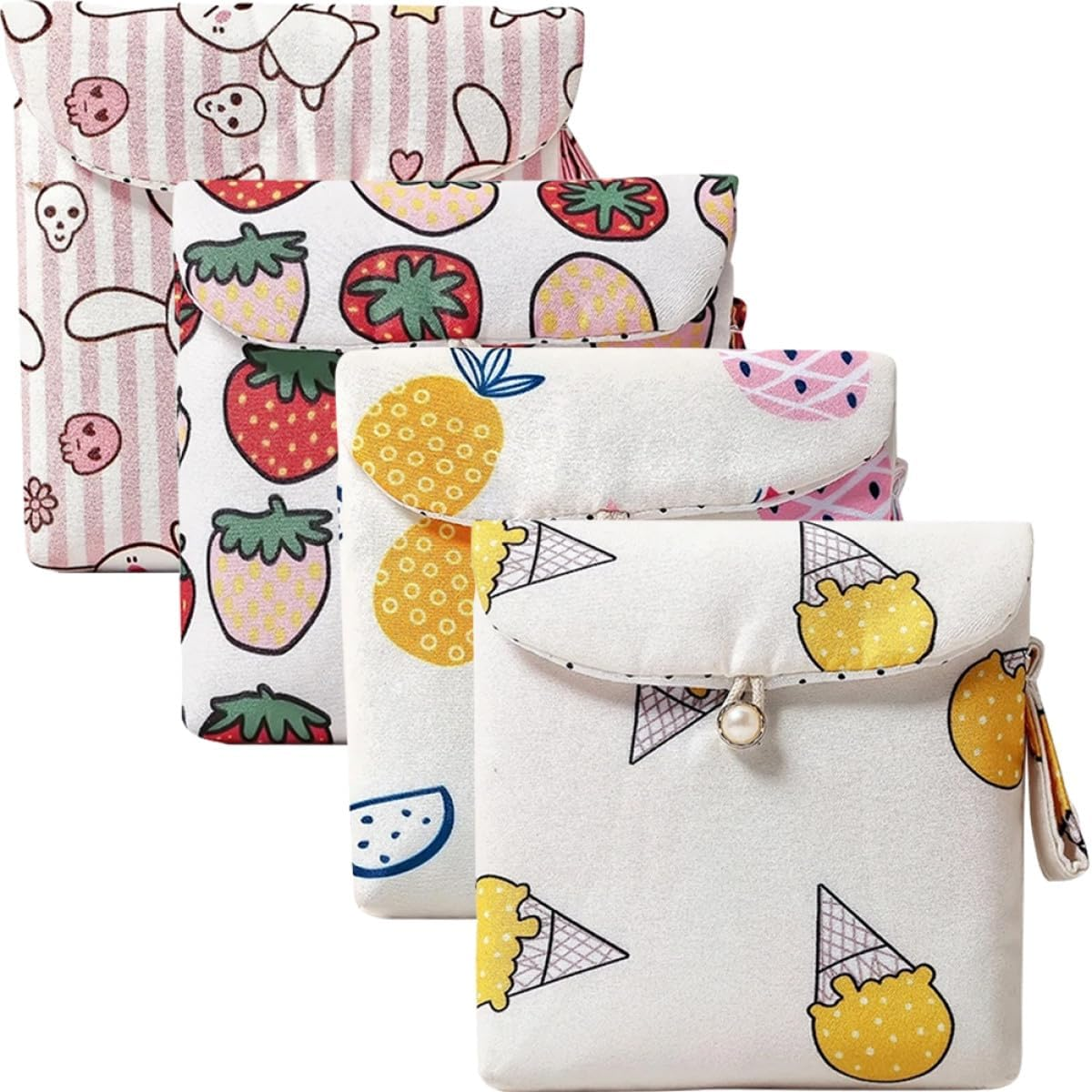 WEKAMOS 4Pcs Portable Sanitary Napkin Pouch Set Cartoon Prints, Lightweight Period Storage Bags for Travel and Daily Use, Multi-Compartment Sanitary Pads and Tampon Holder image number 2