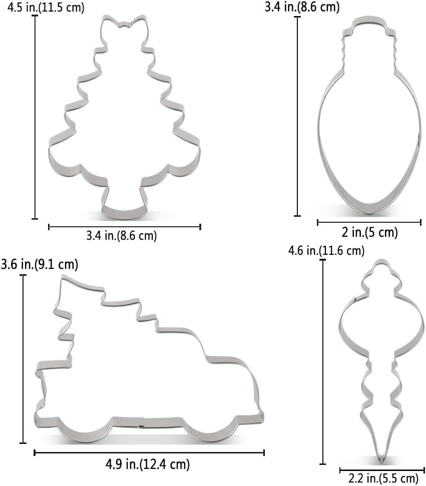 LILIAO Christmas Cookie Cutter Set, 4-Pc, Pickup Truck with Christmas Tree, Christmas Tree, Light Bulb and Christmas Ornament Biscuit Fondant Cutters, Stainless Steel image number 1