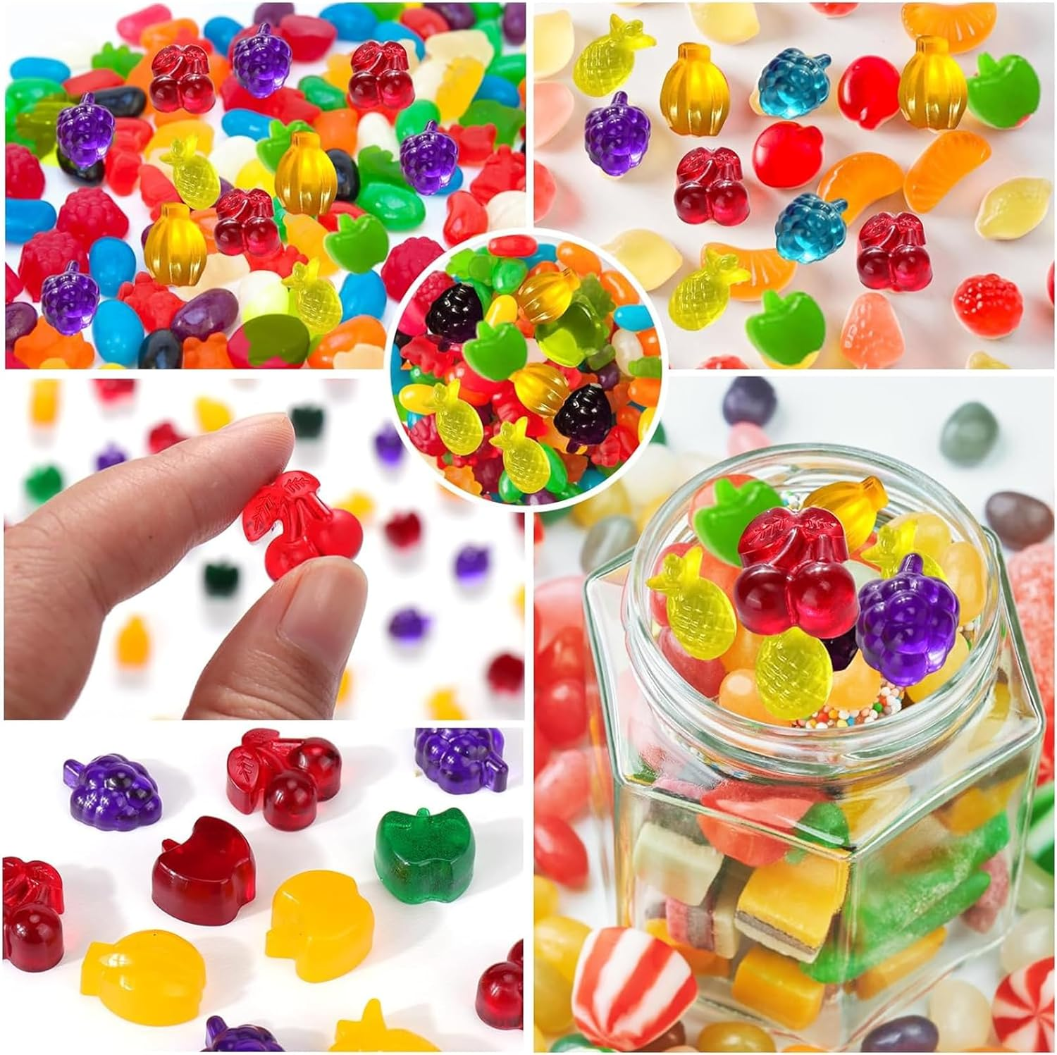 4 Pack Silicone Gummy Bear Candy Molds with 4 PCS Droppers, DIY Non-Stick Silicone Ice Cubes Jelly Chocolate Molds Including Mini Dinosaur, Bear Shape, Hearts and Mini Fruits for Kids image number 1