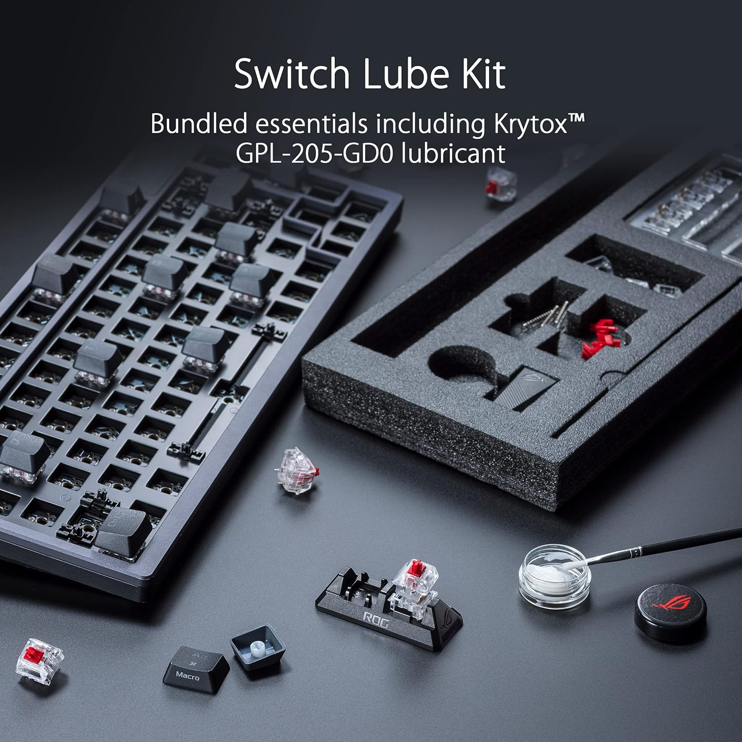 ASUS ROG Azoth 75% Wireless Custom Gaming Keyboard - ROG NX Storm Refined Clicky Pre-Lubed Hot-Swappable Switches, Gasket Mount, Lube Kit, OLED Display, 2.4Ghz, Bluetooth, Mac Support, Aura Sync RGB image number 6