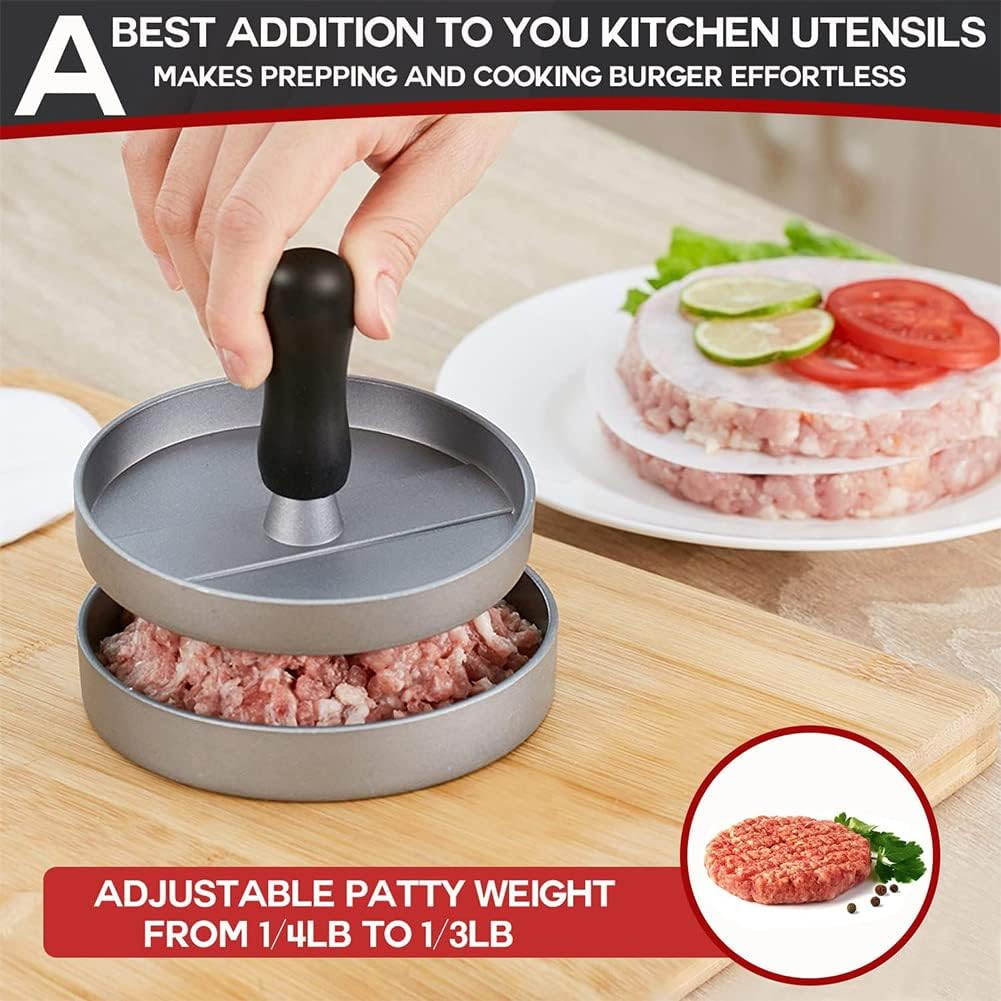 Non-Stick Aluminum Burger Press with 100Pcs Patty Papers, Aufondof 4.5 Inch Hamburger Patty Maker Mold, Hamburger Press Patty, Burger Mold Rings Easy Release for Meat, Beef, Veggie Burger, BBQ image number 3