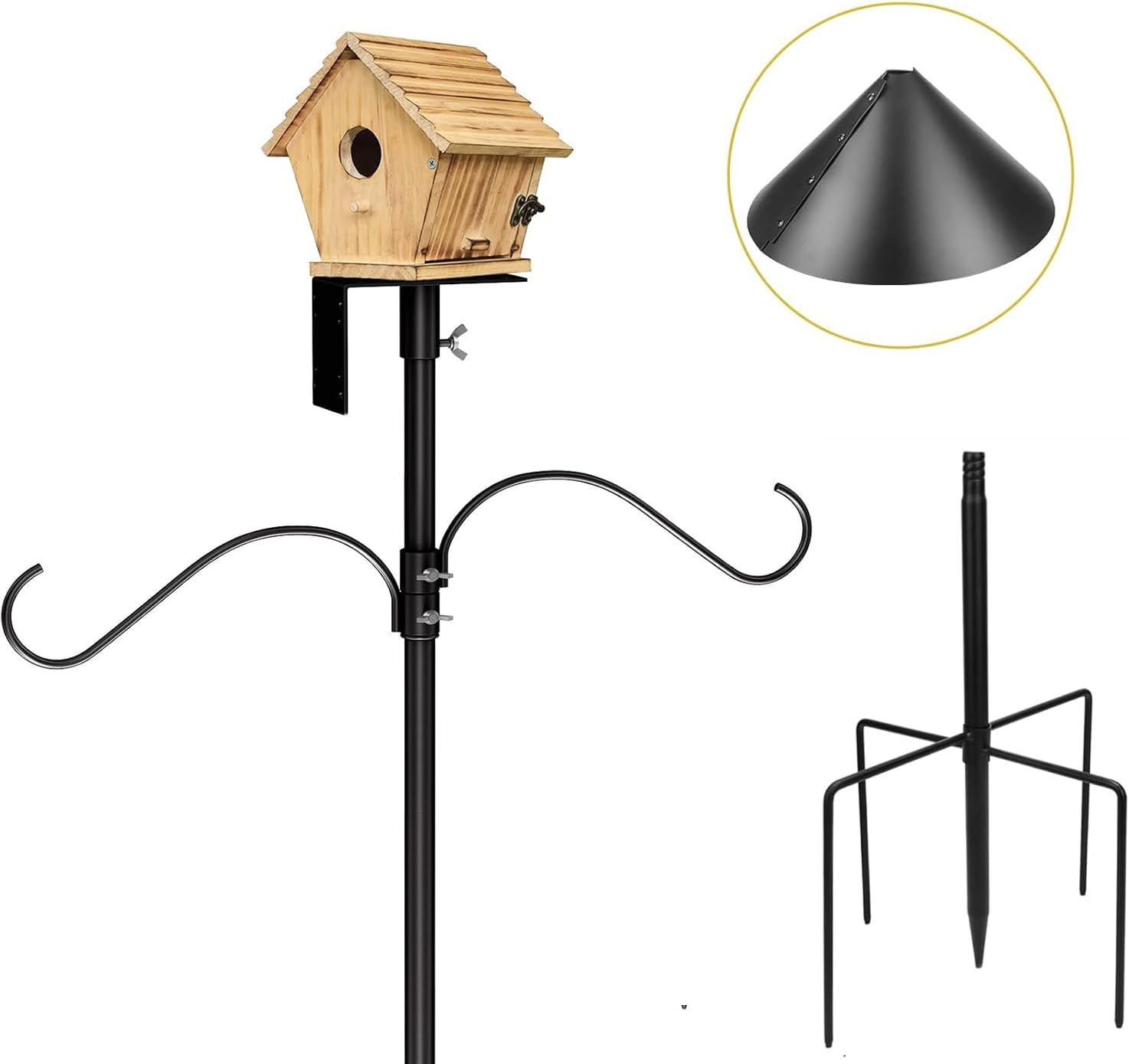 Bird House Pole Mount Kit 92 Inch with 4 Hanging Hooks - Heavy Duty Adjustable Bluebird Feeder Support Rod Stand Set for Outside, Yard, Garden, Birds Watching & Birdfeeder Pole image number 3