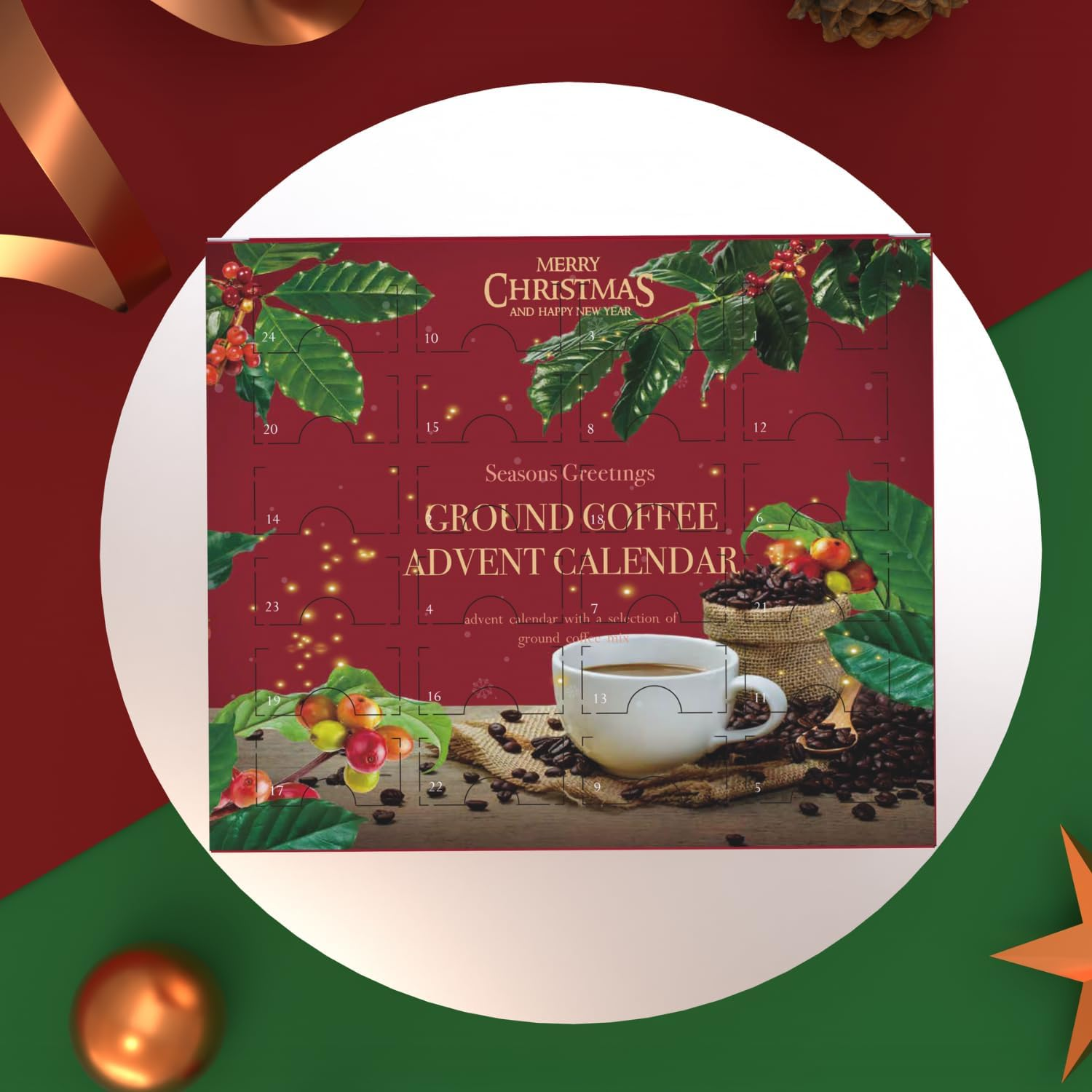 Coffee Advent Calendar 2024-24 Premium Gourmet Coffee Ground Beans Various Flavours Gifts for Coffee Lovers Men Women Unique Advent Calendar image number 1
