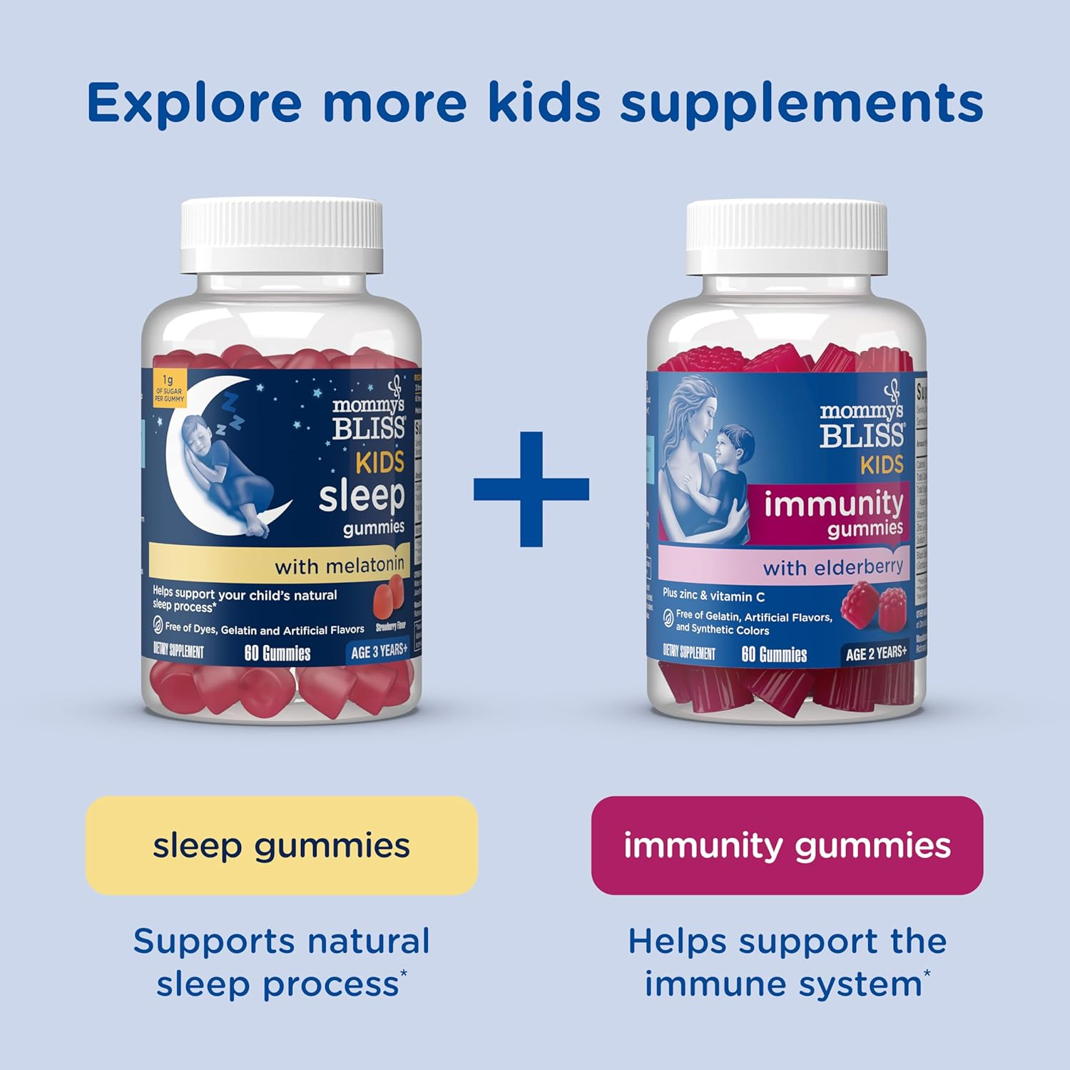 Mommy'S Bliss Kids Feel Calm Gummies, Support a Sense of Calm and Relax the Body, Made with Magnesium, L-Theanine, Sugar Free Raspberry Lemonade Flavor, Age 4+, 60 Gummies image number 1