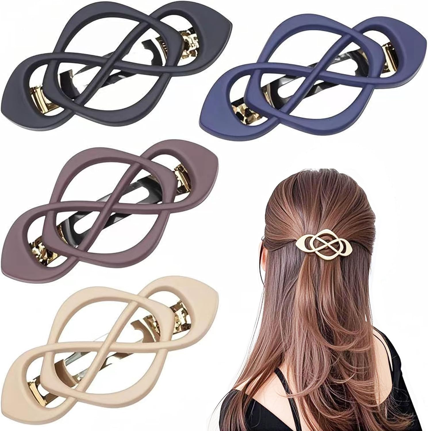 French Hair Barrettes for Women - 4 Pack Vintage Snap Hair Clips for Thick Hair, Elegant Retro Hair Accessories with Classic Design, Secure Hold Hair Clips for Women & Girls(Simple & Stylish)