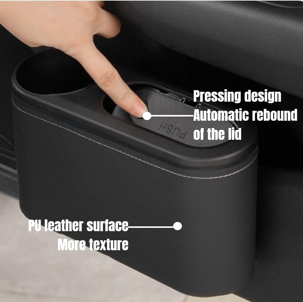 Car Trash Can with Lid,Mini Car Garbage Can Leakproof Trash Bin for Car,Automotive Garbage Container Accessories (Beige) image number 2