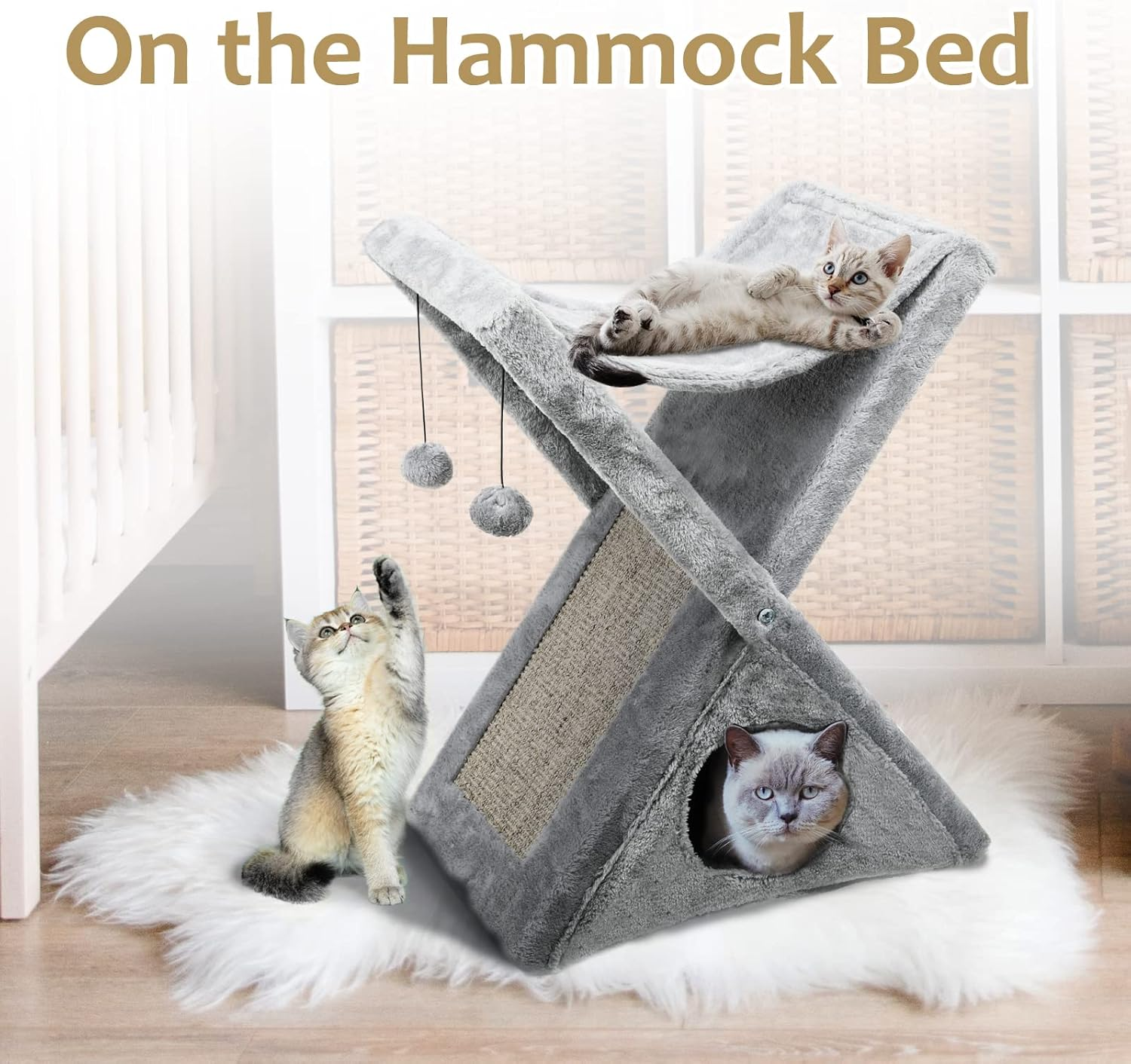 Worth Garden Collapsible Storage Type Cat Tree, Includes Cozy Bed & Condo for Your Cat with Self Grooming Brush, Home Pet Furniture and Fun Cats Toys (Grey, Size 1) image number 4