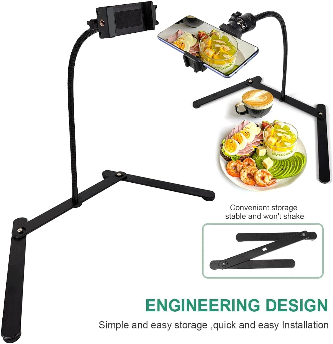 KAVAVO Adjustable Gooseneck Cellphone Holder,Overhead Phone Mount,Table Top Teaching Online Stand for Live Streaming and Online Video and Food Crafting Demo Drawing Sketching Recording. image number 6