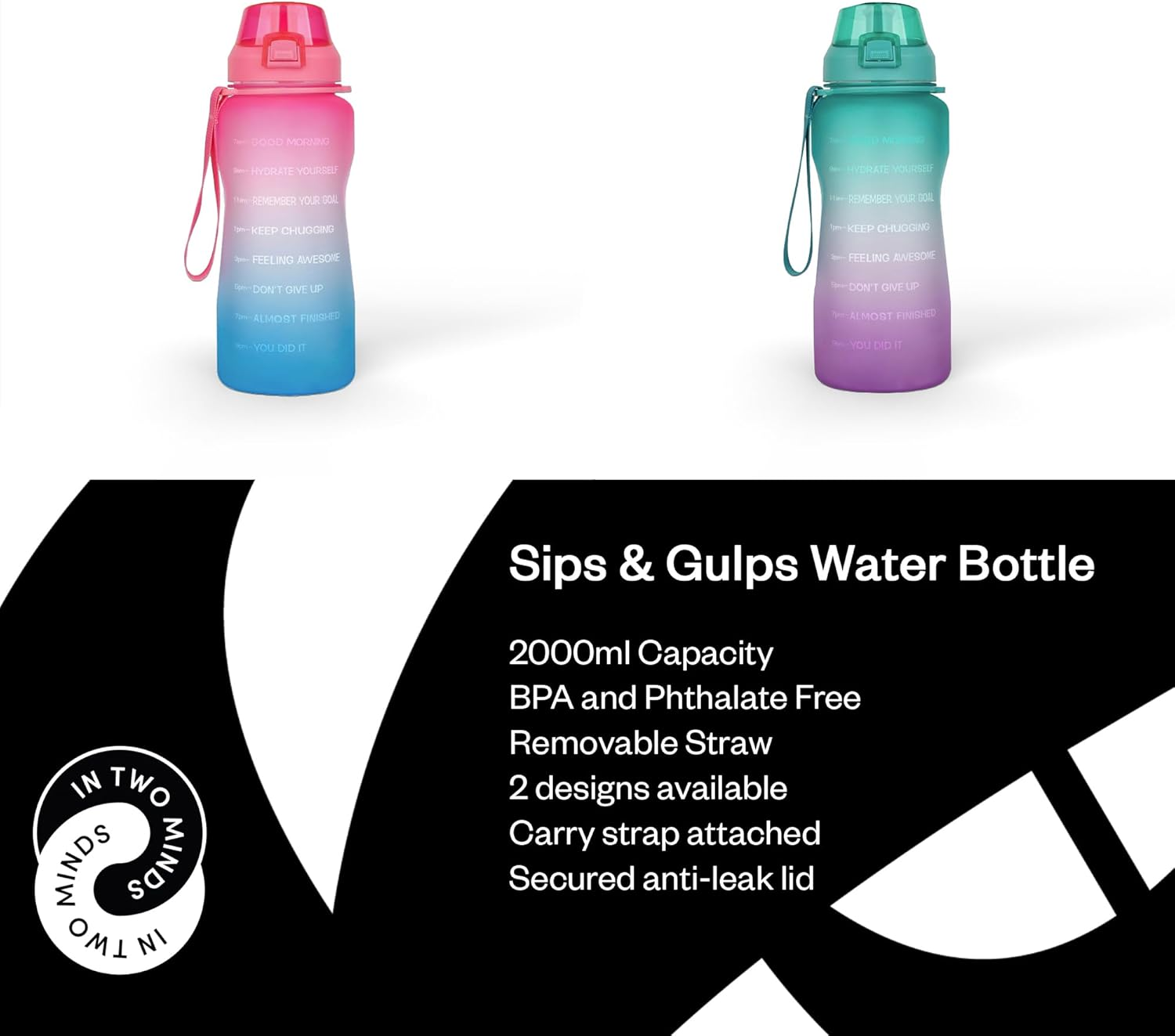 Sips & Gulps Water Bottle, 2000 Ml, BPA and Phthalate Free, Removable Straw, Material PET - Teal