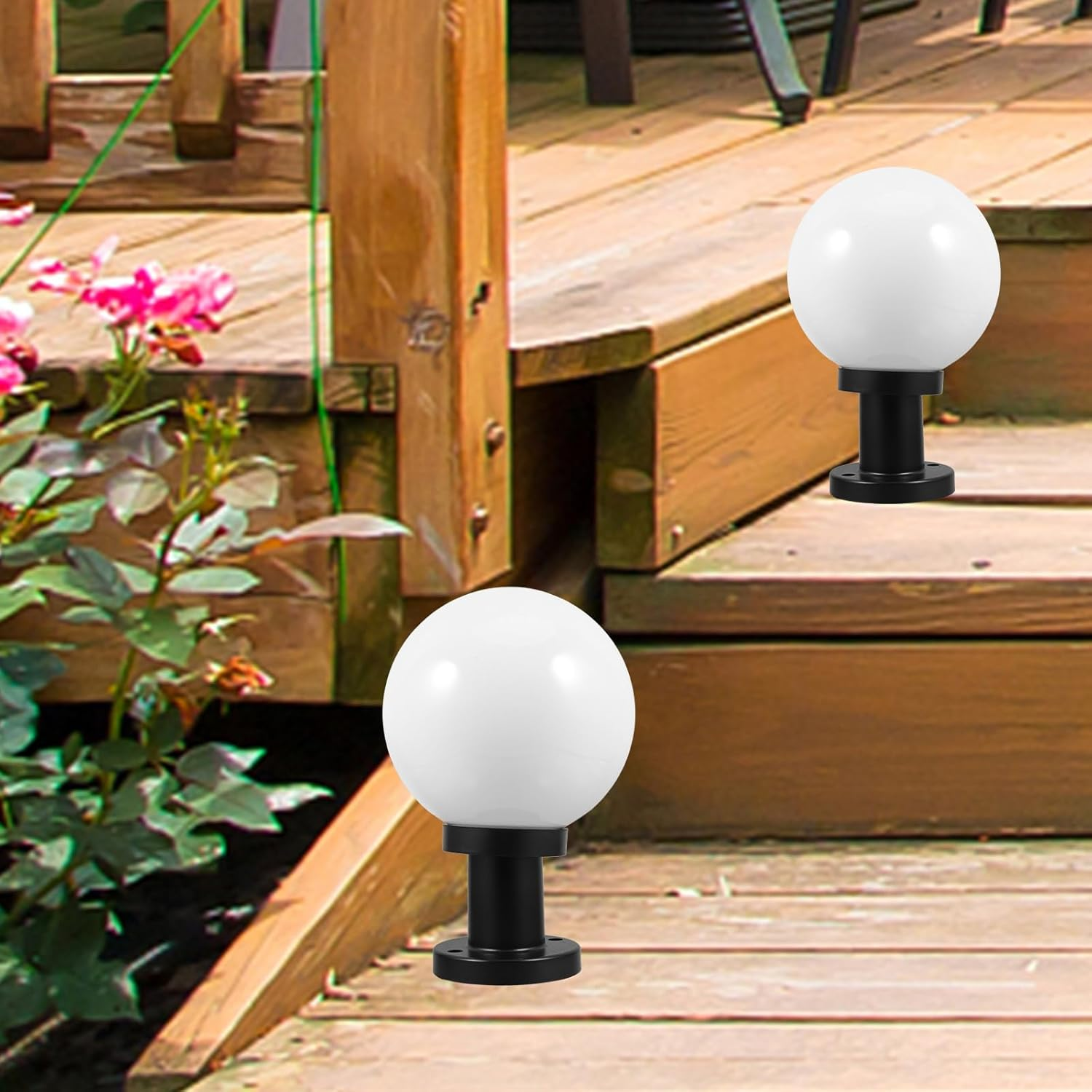 Light Post Globe Combo Lighting Fixture, 20Cm round Garden Post Light Shade with Base for Exterior House Garden Yard Patio Fence Deck (Without Light) image number 4
