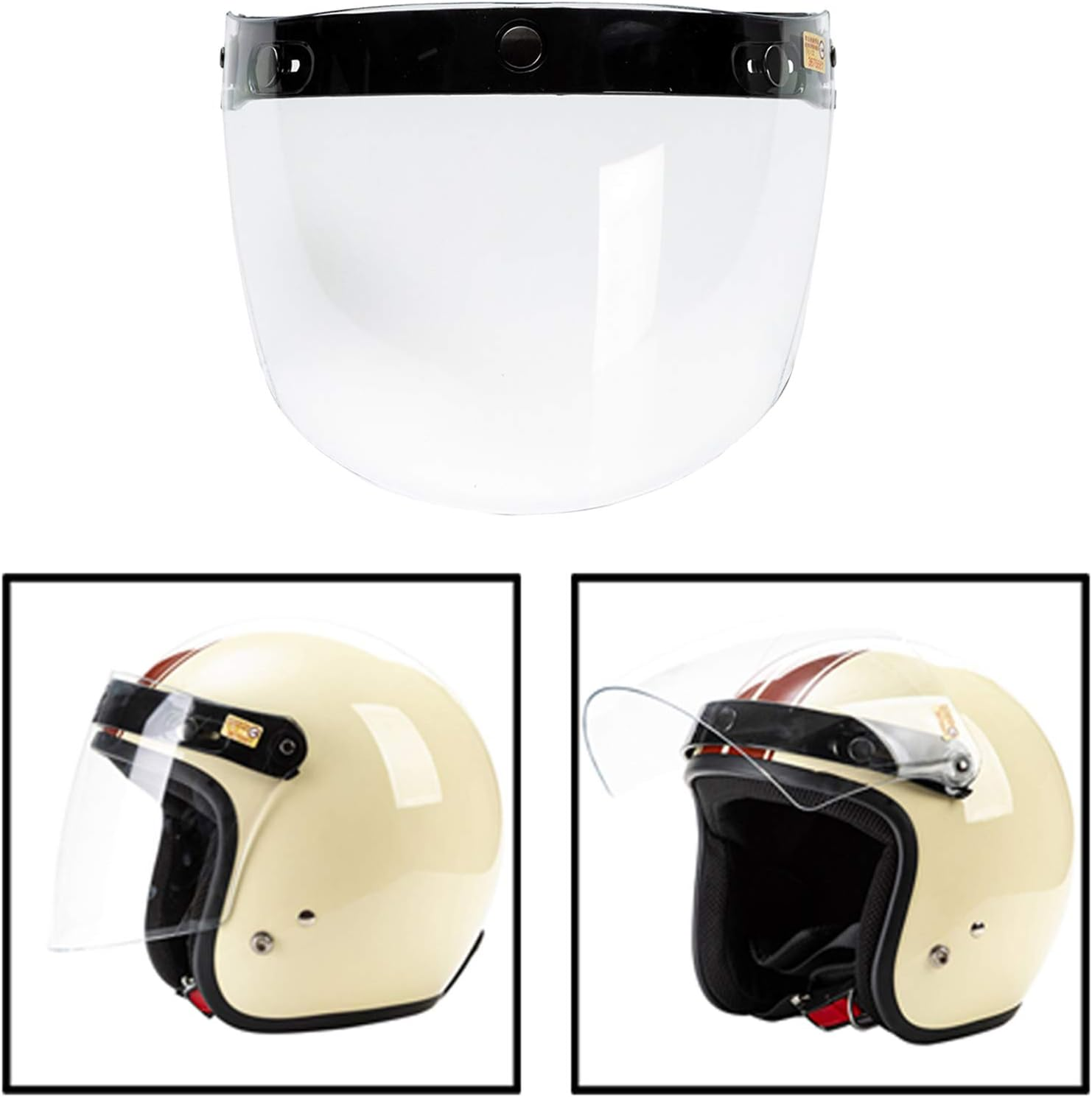Kokiya Universal 3-Snap Open Motorcycle Open Helmet Visor Wind Lens, Clear image number 5