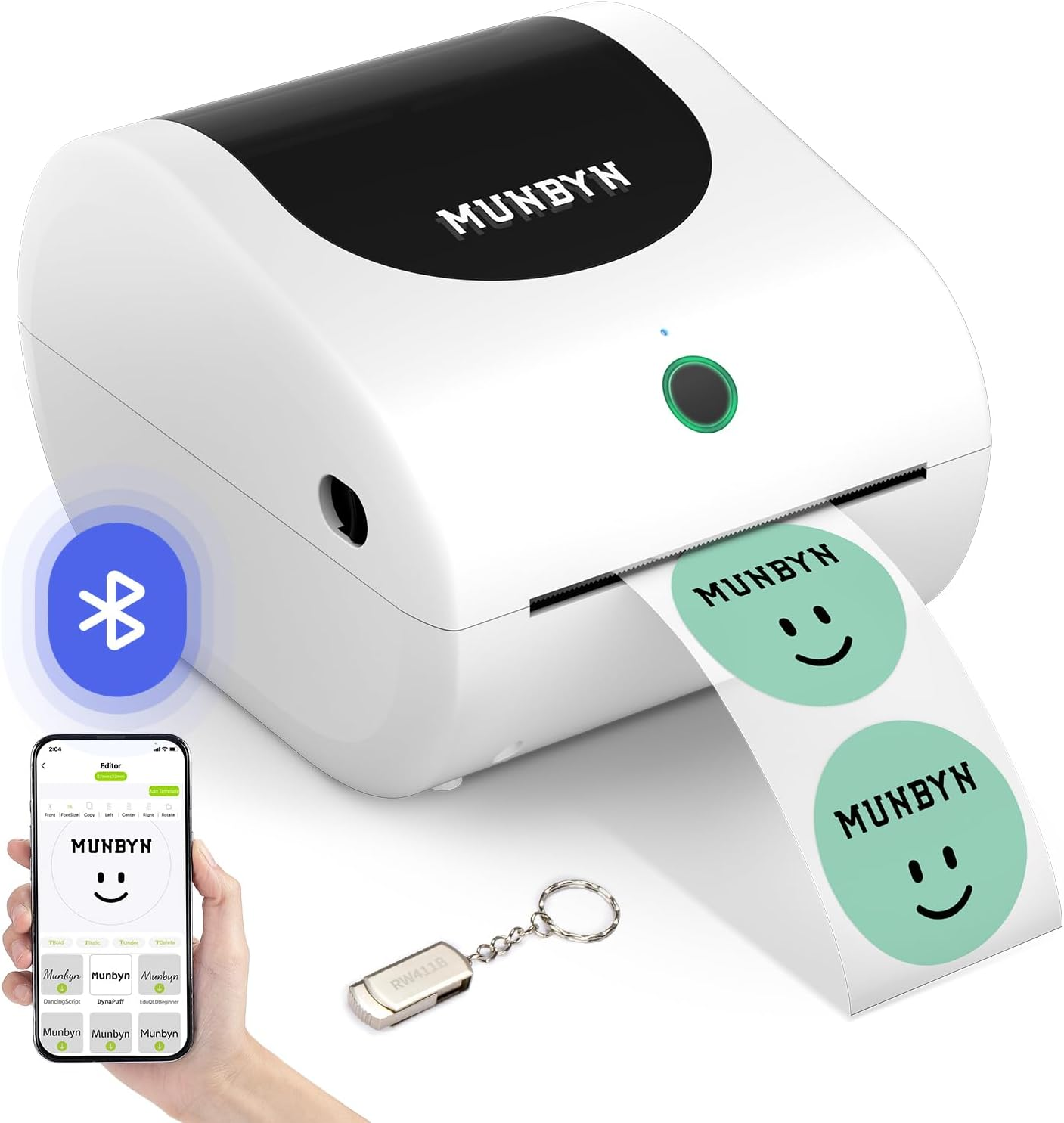 MUNBYN Shipping Label Printer 411B, 4X6 Bluetooth Thermal Label Printer with Internal Label Storage for Shipping Packages or Small Business, Compatible with Iphone, Android, Ipad, Windows, Macos image number 2