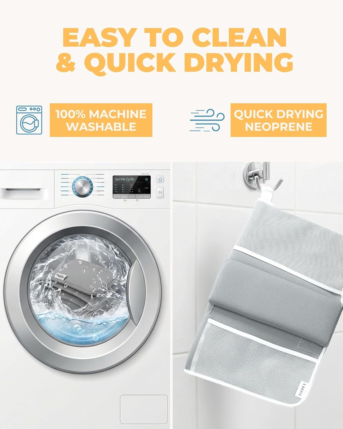 Comfortable Baby Bath Kneeler and Elbow Rest Pad Set - Thickest Bathtub Kneeler Pad with Memory Foam and Bath Toys Organizer - Bath Kneeling Pad for Bathing Baby - Relieve Your Knees and Elbows (Grey) image number 4