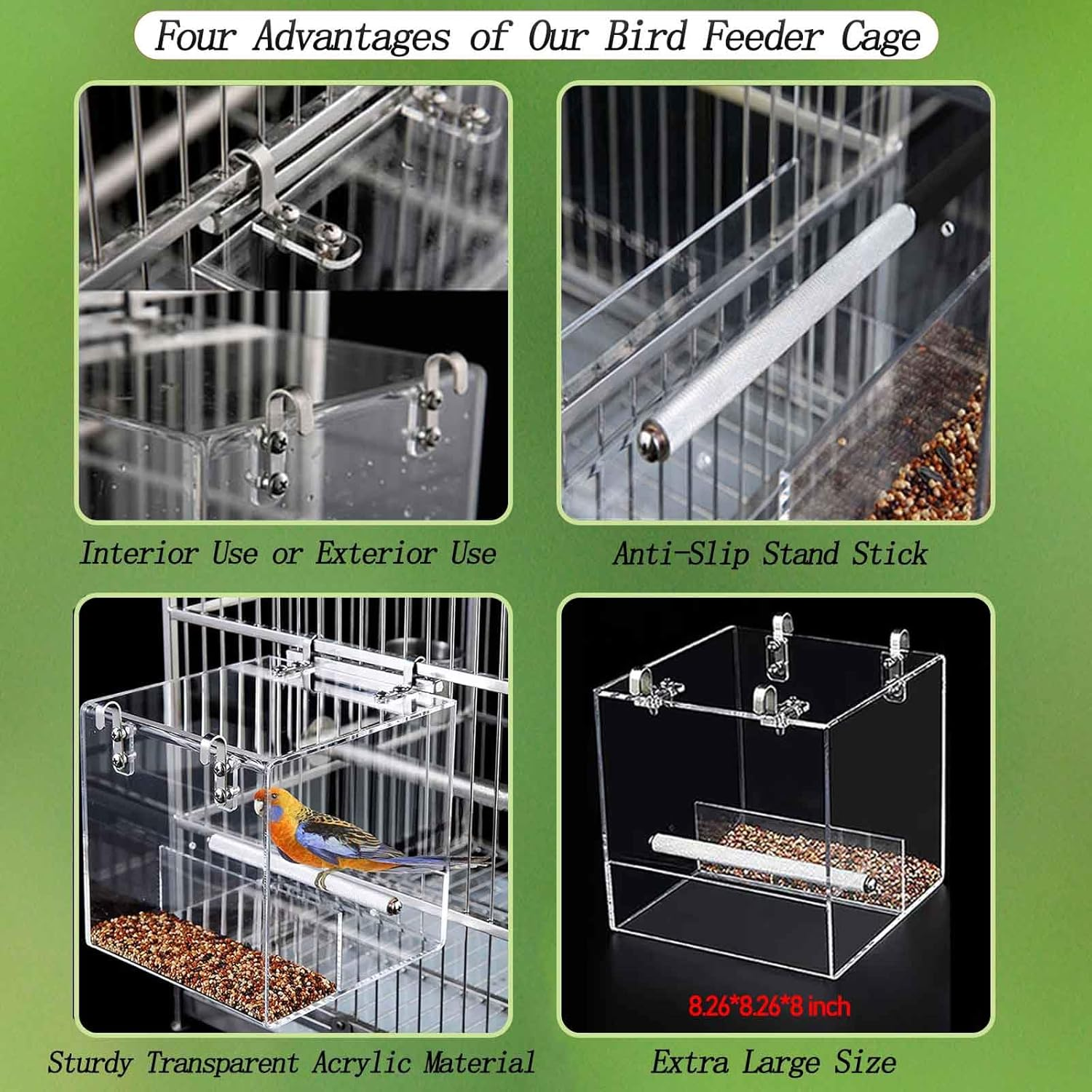 Automatic Acrylic Bird Feeder for Cage, No Mess - Small Bird Parrots, Canary, Parakeet, Budgerigar, Crested Myna, Cockatiel (XL) image number 6