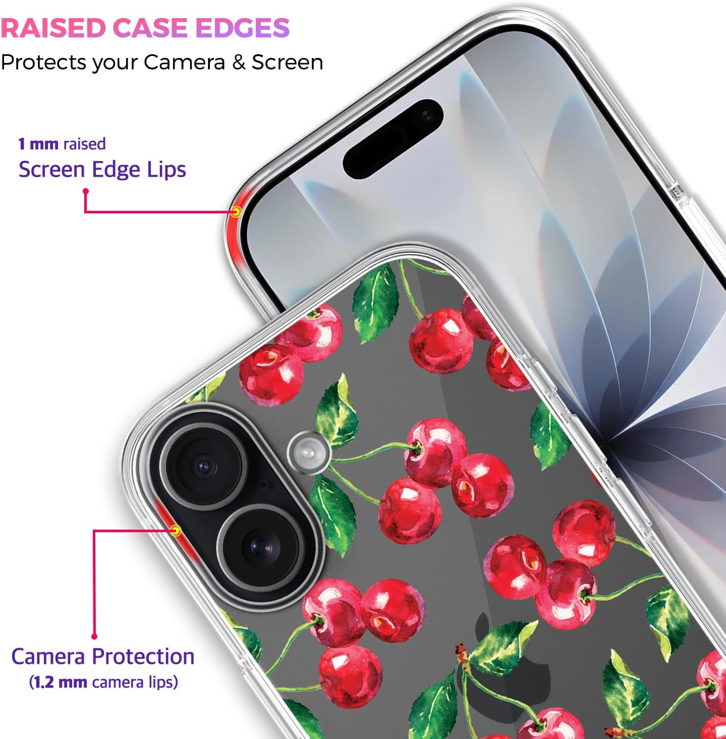 Glamcase Clear Case for Iphone 17, Iphone 17 Case - Cherry Watercolor Pattern Design Printed Crystal Clear Acrylic Protective Designer Back Clear Case/Cover for Iphone 17 image number 3