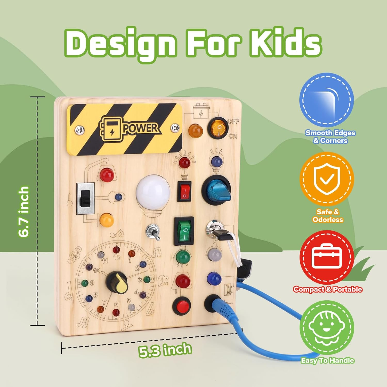 Busy Board 【Plus Version】 with 23 LED Light,Montessori Toys for 1+ Year Old,Sensory Toys for Fine Motor Skills, Gifts & Travel Toys F or Toddlers 1-3