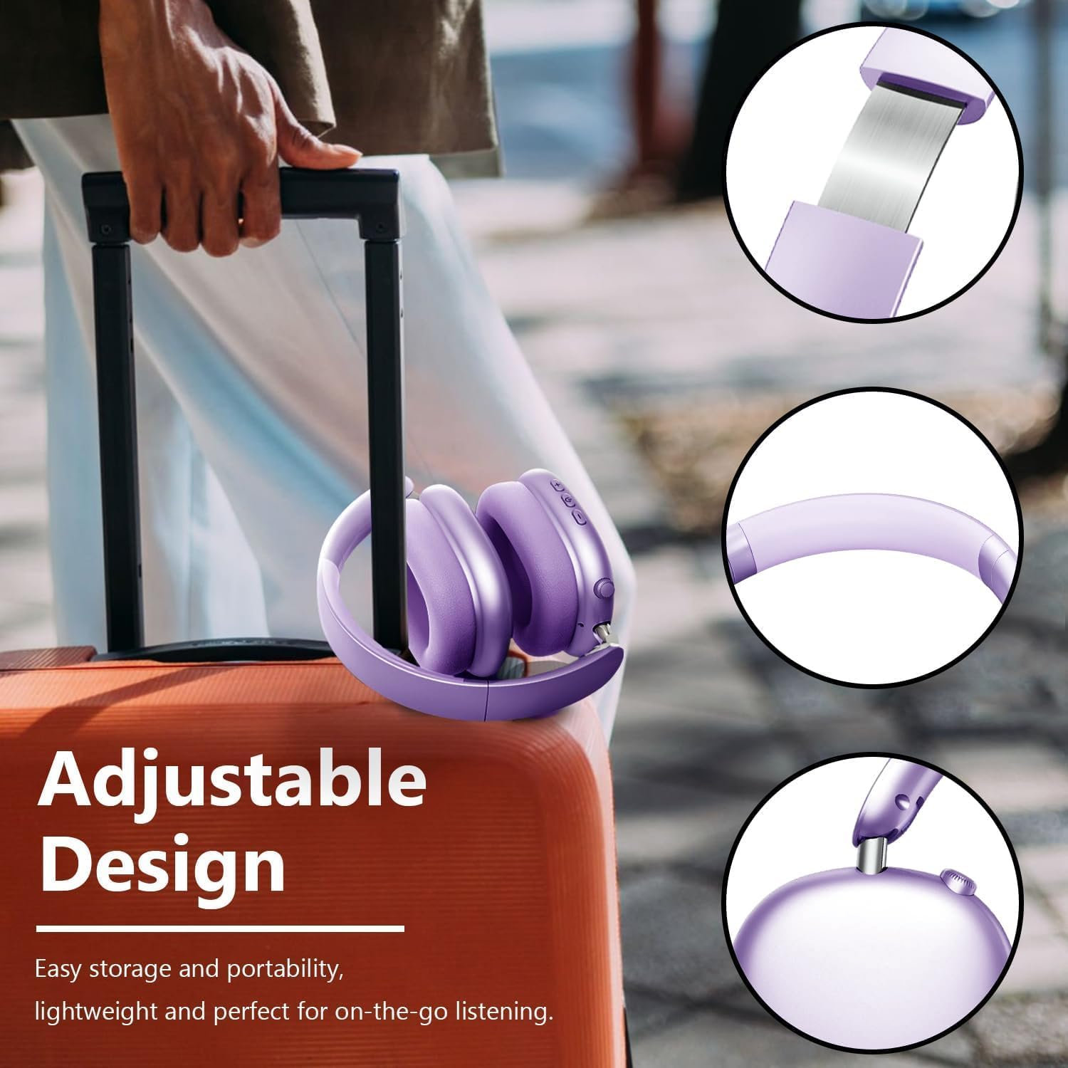 Wentronic Y01 Wireless Noise Canceling Headphones Bluetooth 5.3 over Ear Headphones with Microphone, Hi-Res Audio, 48H Playtime, Foldable Comfortable Earpads,Compatible with Ios,Android,Pc, Purple image number 1