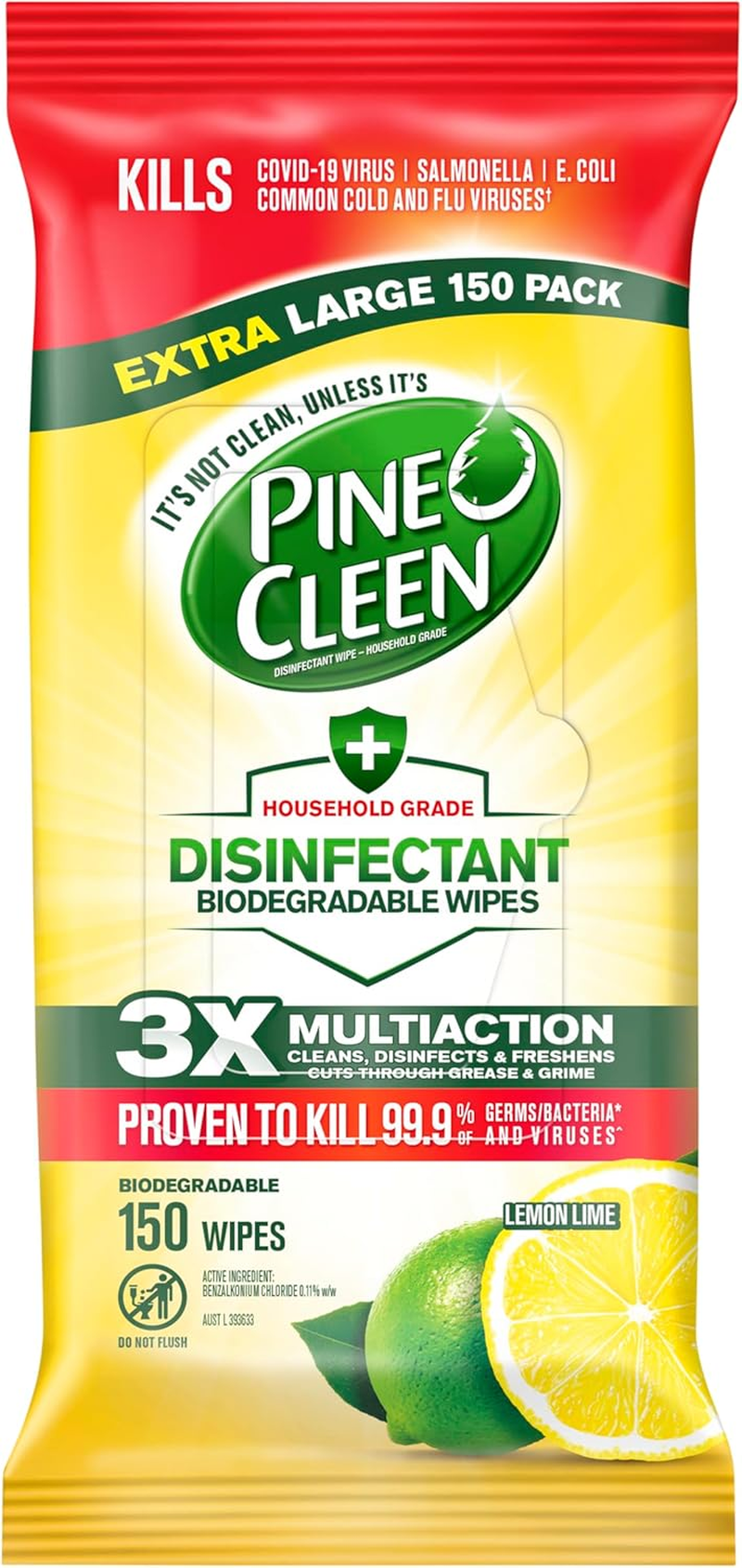 Pine O Cleen Disinfectant Wipes Lemon Lime 450 Pack (3 X 150) image number 6