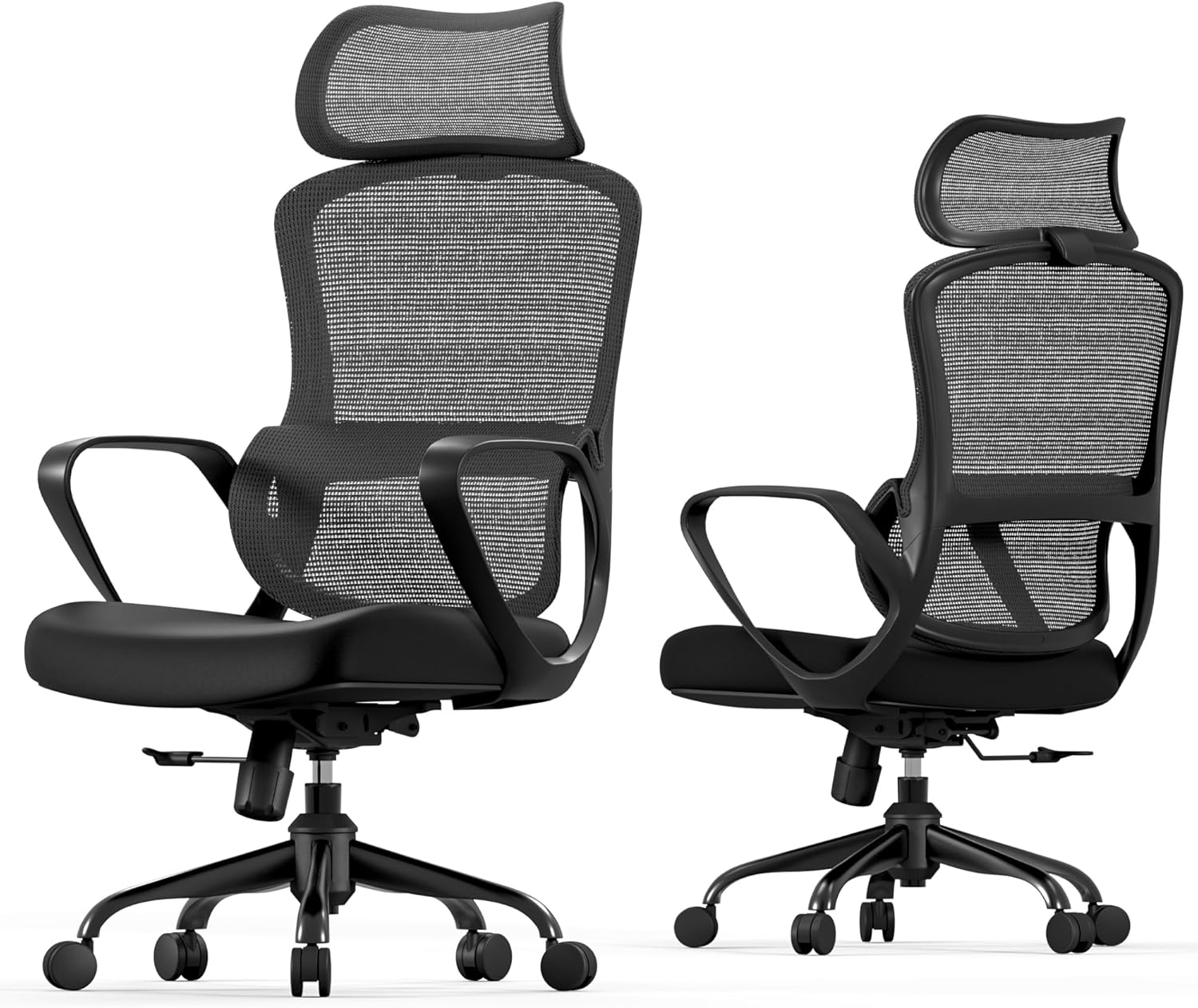 Ergonomic Office Chair, Gaming Chair, Desk Chair with Wide Headrest, Lumbar Support, Mesh Back, 135&deg; Recline, Adjustable Height, Rolling Computer Chair with Easy-Install Legs, Black image number 2