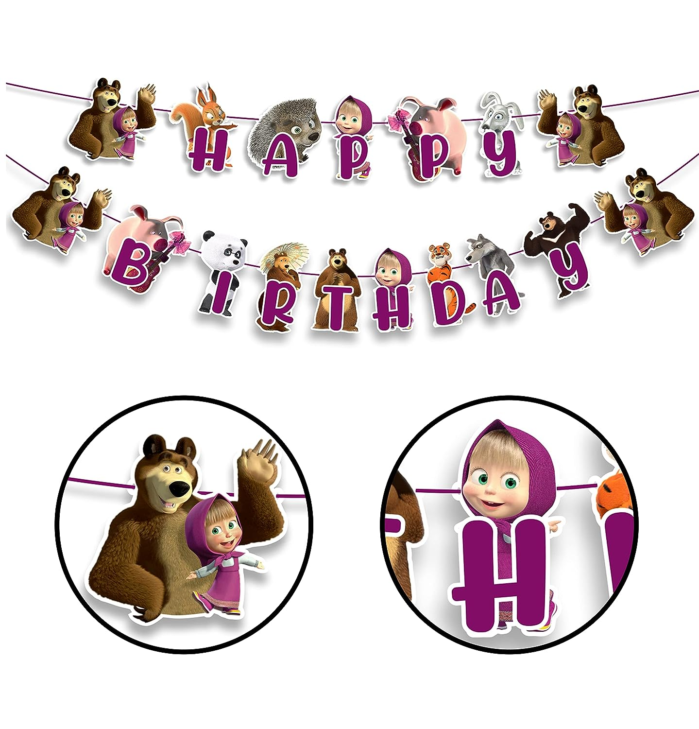 Masha and the Bear Happy Birthday Banner -Themed Birthday Banner &ndash; Fun Party Decoration for Kids, Vibrant Colors, Perfect for Themed Celebrations & Festive Atmosphere - Cartoon Duck Happy Birthday Banner image number 5