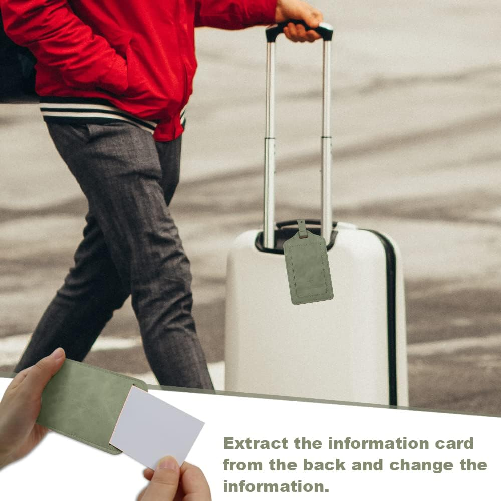 Leather Luggage Tags with Flap & Strap, Name ID Card for Luggage Suitcase, Sturdy Travel Bag Tags Identifier, Baggage Labels Personalized for Women Men, Cruise Ships (Green) image number 2