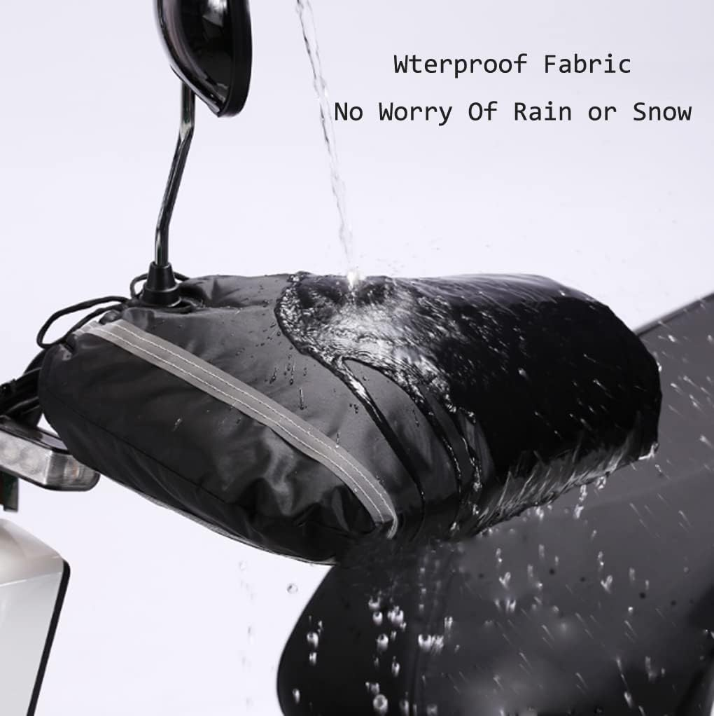 Universal Motorcycle Handlebar Mittens Thickened Fleece Waterproof Windproof Thermal Scooter Motorbike Handle Warmers Handlebar Muff Cover Gloves Wide Opening, Black - Oxford Handlebar Muff-Furry Cuff image number 6