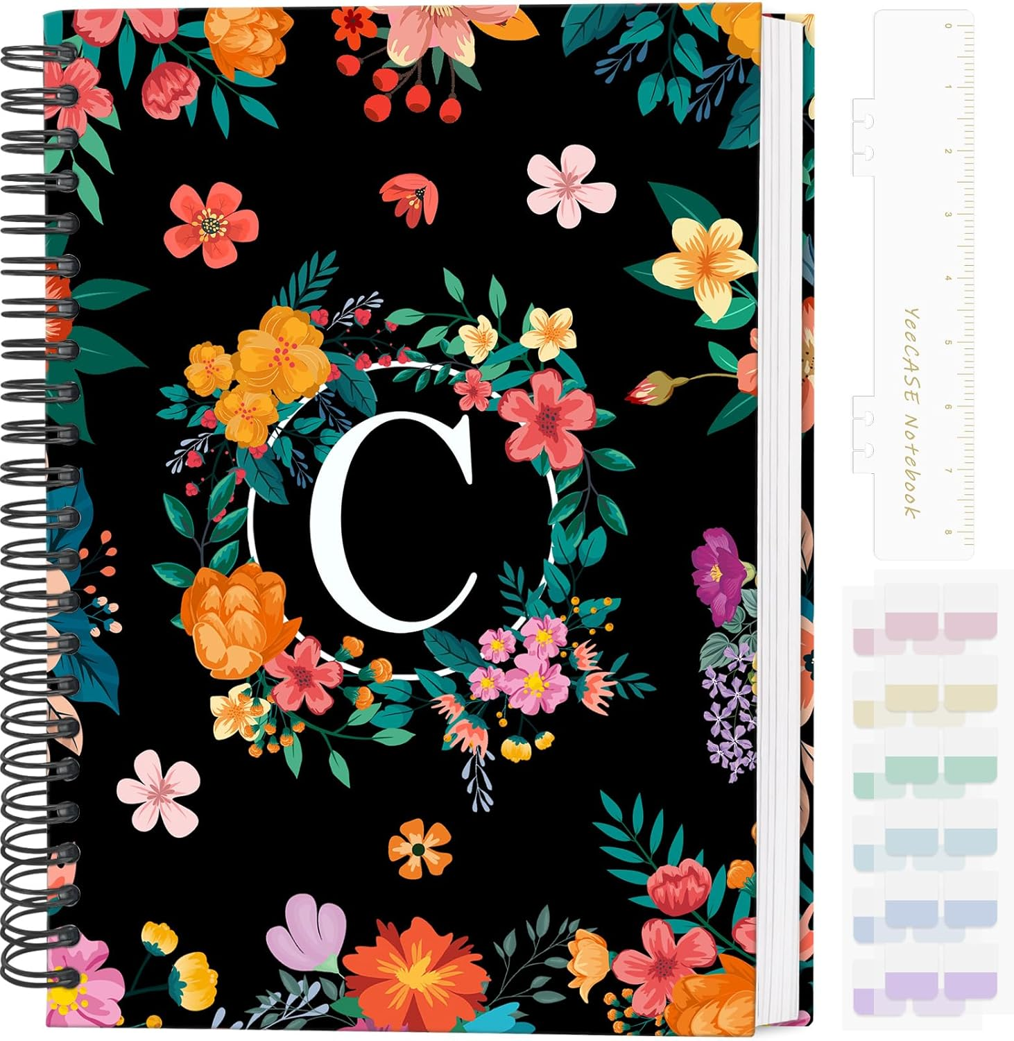 Hardcover Spiral Notebook Journal 5.7&rdquo; X 8&rdquo;, 120 Pages Journals for Women Men, A5 Print Ruled Notebooks, Cute Floral Letter Spiral Journal for Writing, Work, Business, School