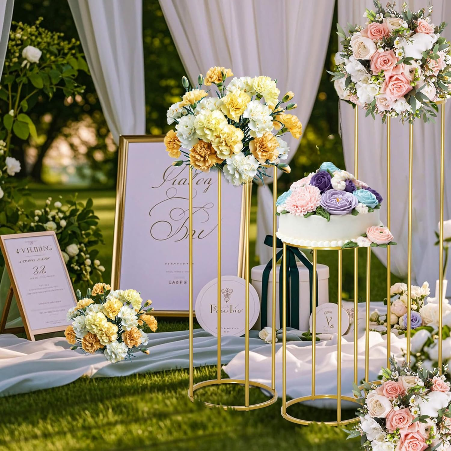 Quintin Cylinder Stands for Party, 3Pcs Gold and Metal Cake Stand, round Cylinder Columns Tables, Cake Table Stand, Cylinder and Square Pedestal for Display Parties Wedding Birthday Decoration (Cylinder02) image number 4