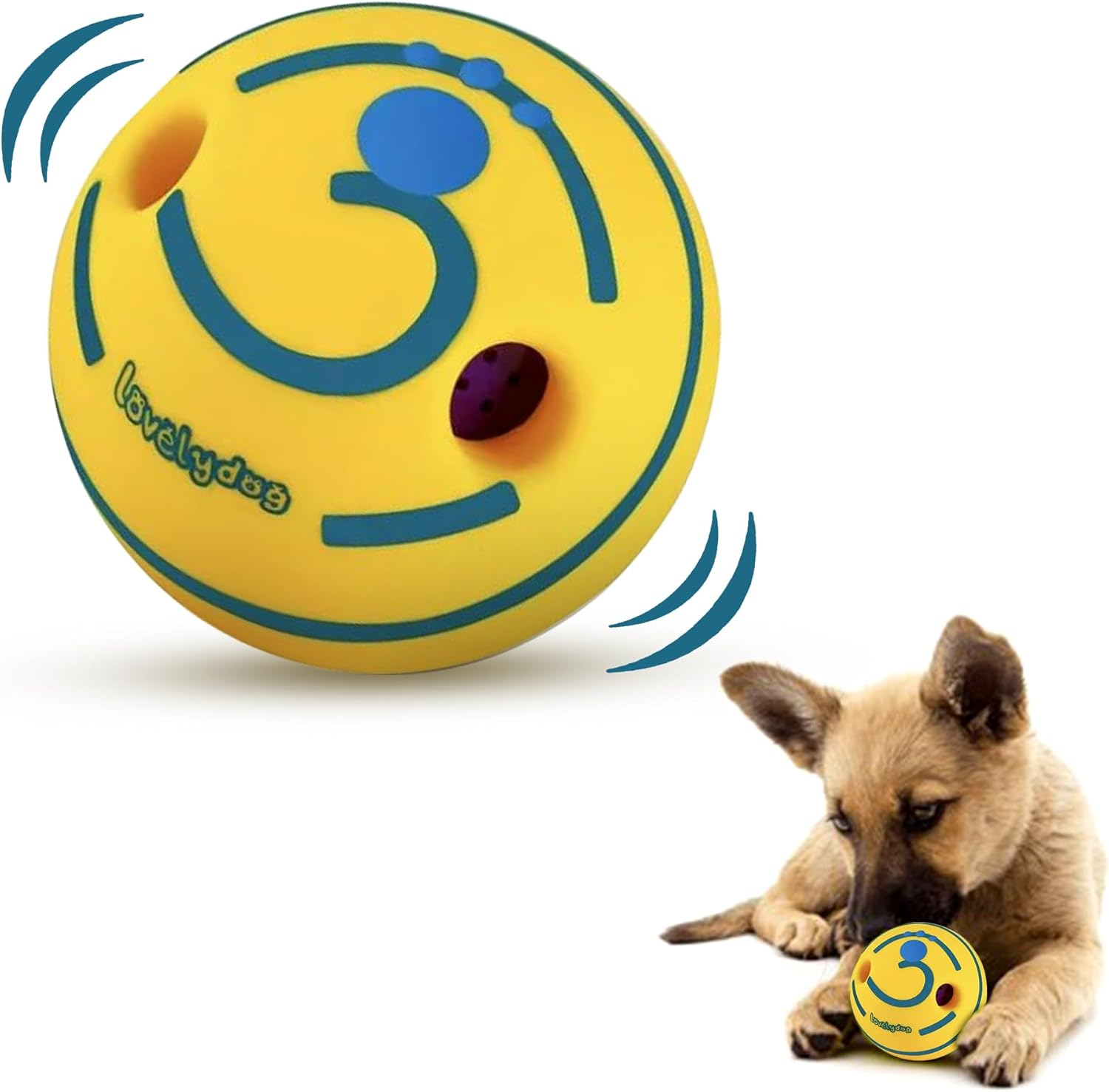 Tails and Treasure Durable Wobble Sound Dog Toy - 14Cm, Interactive Waggle Giggle Ball, Elastic Rubber Dog Chew Toy for Medium and Large Dogs image number 1