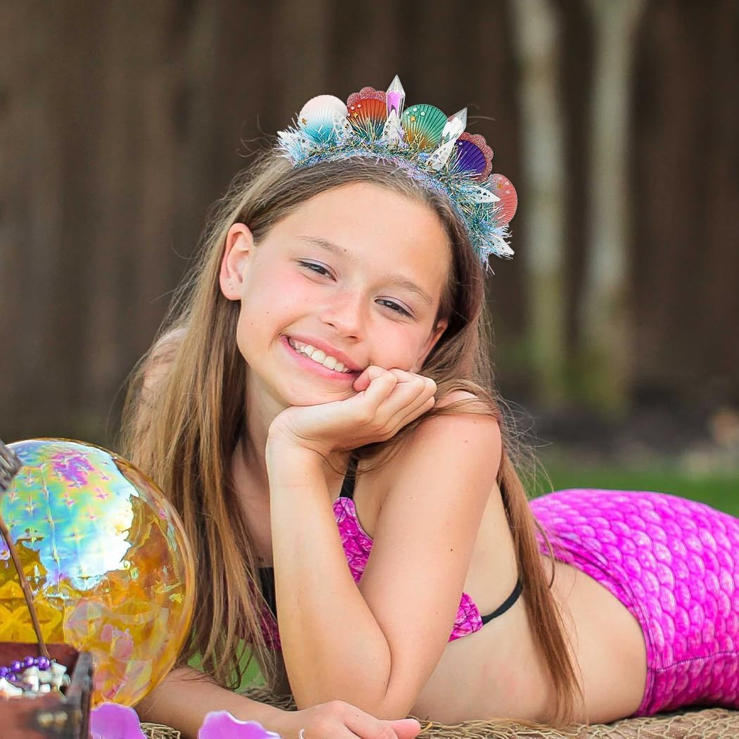 Sunwuun Mermaid Costume Accessories Women, Shell Headband, Crystal Shell Mermaid Headpiece, Carnival Accessories image number 6