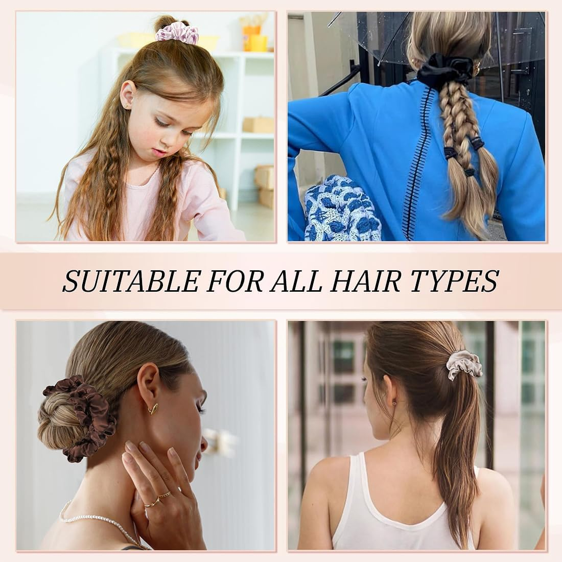 KIRZAX Pack of 6 Hair Bobbles Silk Scrunchies Satin for Women, Elastic Rubber Bands, Hair Band, Ponytail Holder, Silk Hair Band, for Women and Girls, 6 Colours image number 4