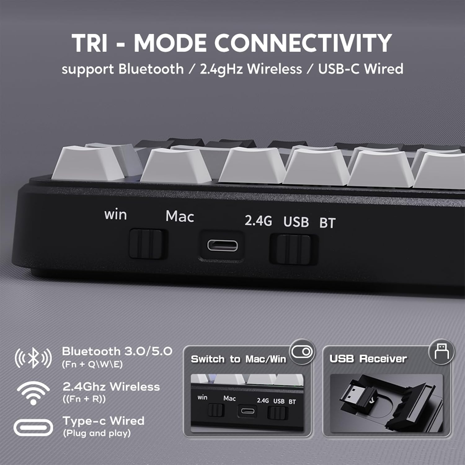 ATTACK SHARK M86 Jointed Mechanical Keyboard, 75% Tri-Mode RGB Wireless Gaming Keyboard (BT/2.4G/USB-C), Side Engraved, Hot Swappable, Pre-Lubricated Linear Switches, 4000Mah-Gradient Black - Gradient Black image number 3