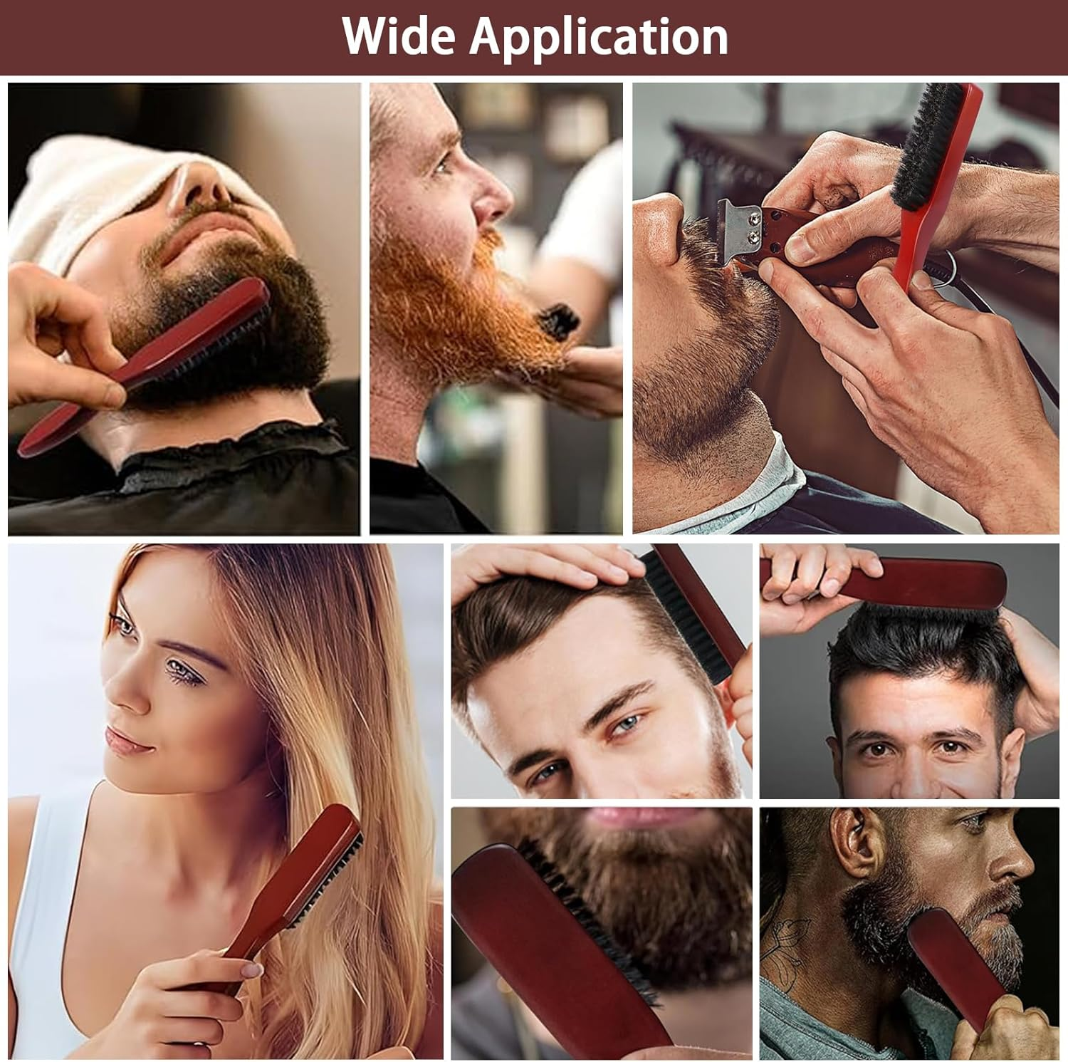 Red Brown Natural Black Boar Bristle Hairbrush,Perfect for Fine & Thick Hair, Sleek Styles & Taming Flyaways