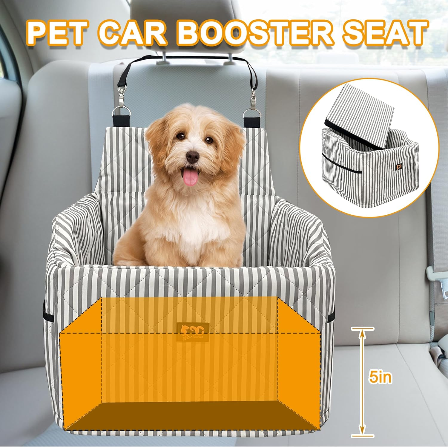 Dog Car Seat for Small Medium Dogs, Pet Safety Booster Seat, Dog Seat Travel Bed with Safety Leash, Sofa Pet Bed,Disassembled for Easy,17.7In*17.7In*12.2In (M) image number 3