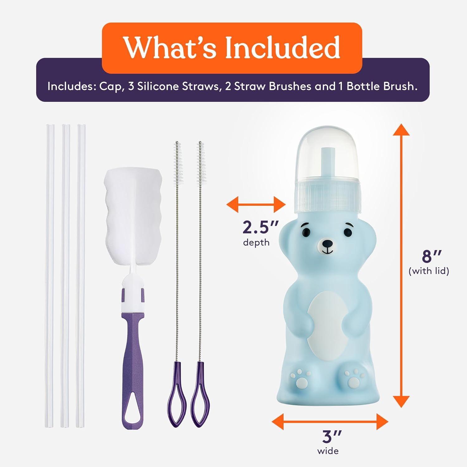 Special Supplies Honey Bear Straw Cup Long Straws, Squeezable Therapy and Special Needs Assistive Drink Container, Spill Proof and Leak Resistant Lid (Pack of 1 Bottle and 3 Straws) image number 6
