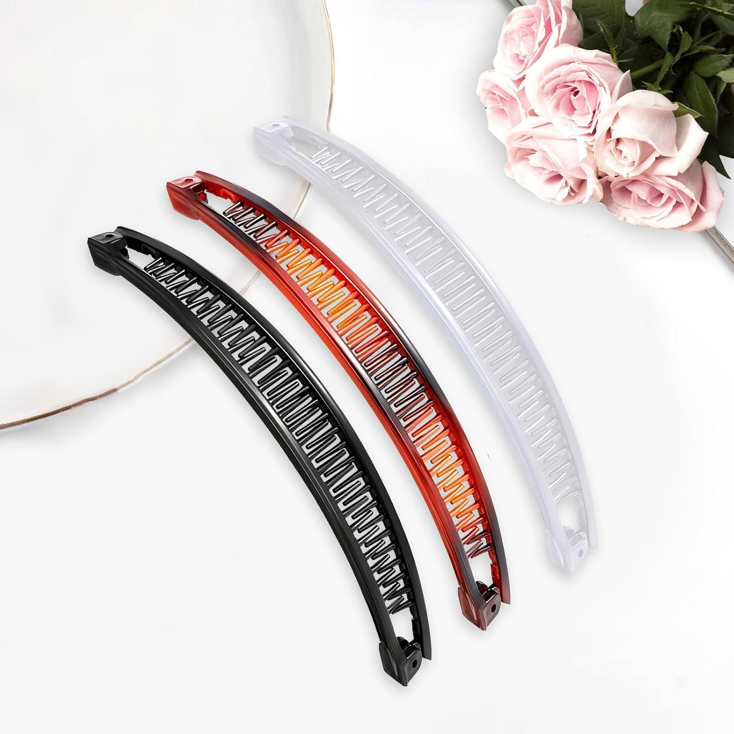 Pack of 3 Banana Clip Hair, Banana Clip Vintage, Large Banana Hair Clip, Banana Hair Clips, Women'S Thin Hairstyle, Ponytail Holder, Banana Clip Hair Accessory for Women (Black, Brown, White) image number 6