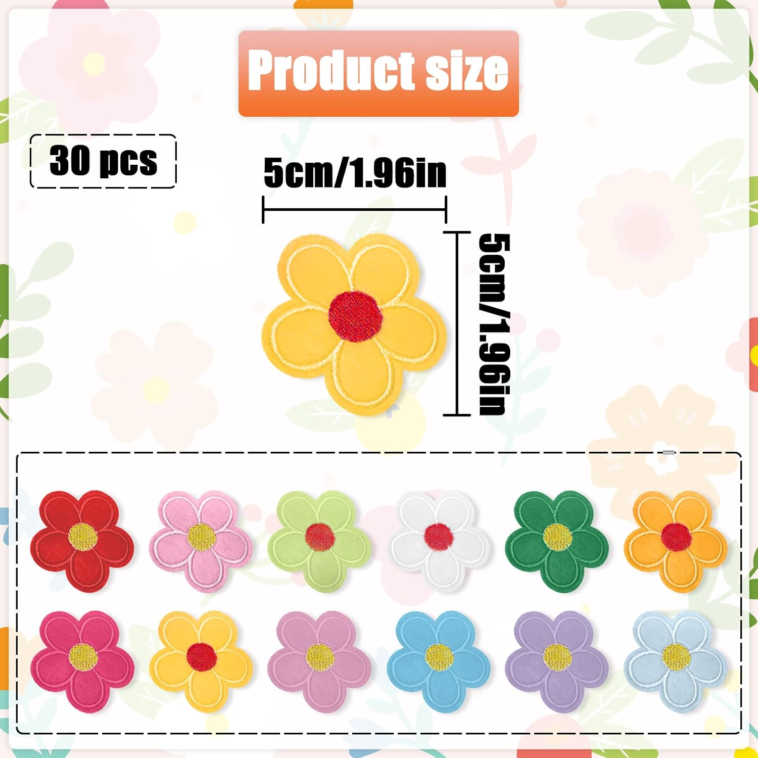 TEAONE Embroidered Applique Patches, 30 PCS Floral Iron on Patches for Bag, Clothing, Hat (5Cm) image number 4