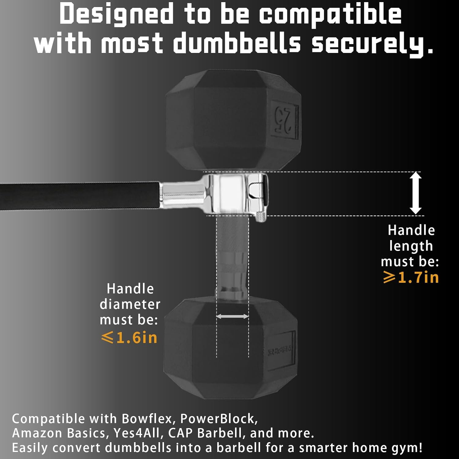 MARCHMARS Dumbbell Barbell Converter Bar Set, Adjustable Dumbbell Converter for Home Gym, Compatible with Most Dumbbells Including Bowflex, All-Steel Bar, Supports up to 220 Lbs for Weight Lifting image number 3