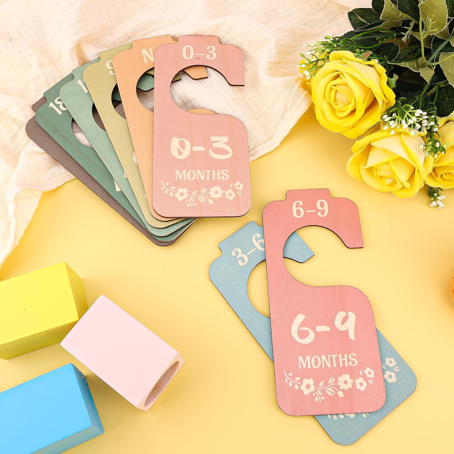 Gosknor 8Pcs Baby Clothes Dividers, Wooden Baby Wardrobe Dividers Double-Sided Baby Closet Dividers Closet Hangers Dividers Baby Clothes Organizer Dividers from Newborn to Toddler image number 6