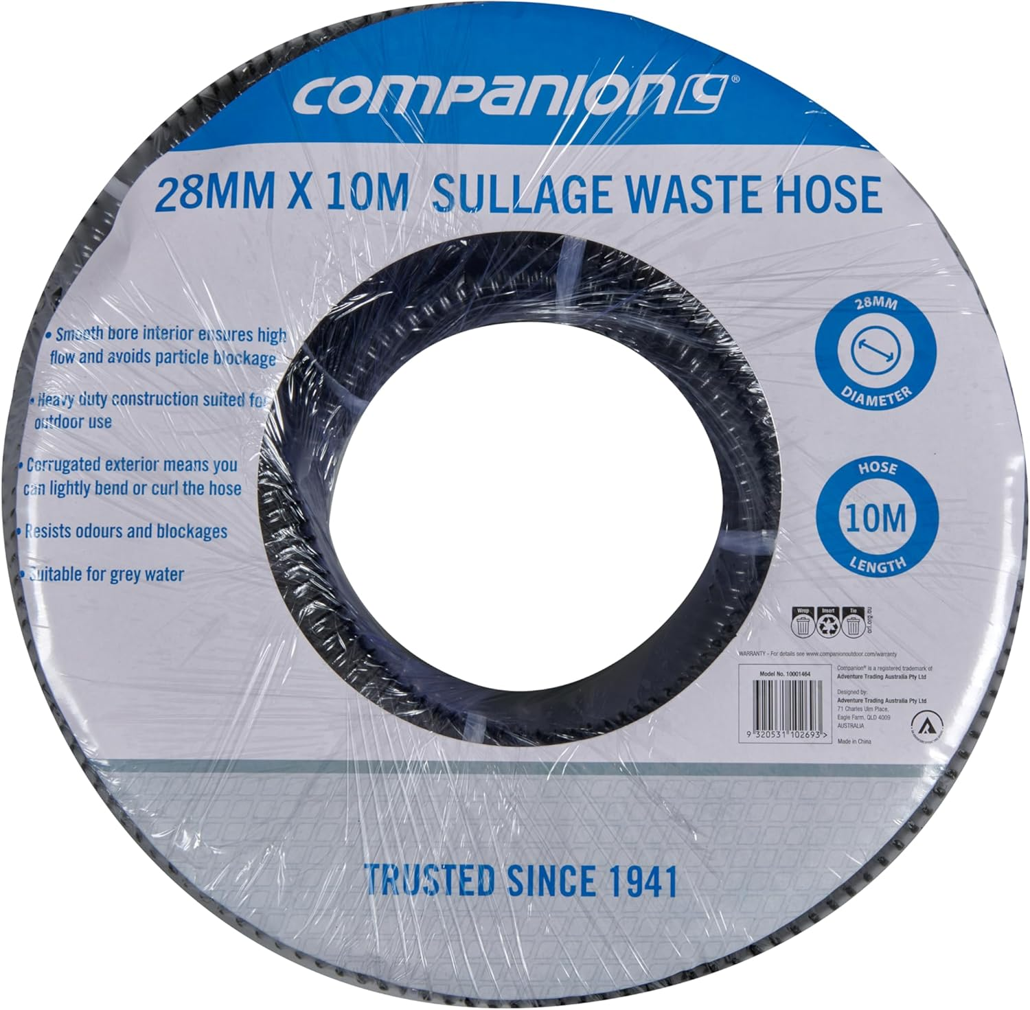 Companion Caravan Sullage Waste Hose, 28Mm Diameter X 10M Length